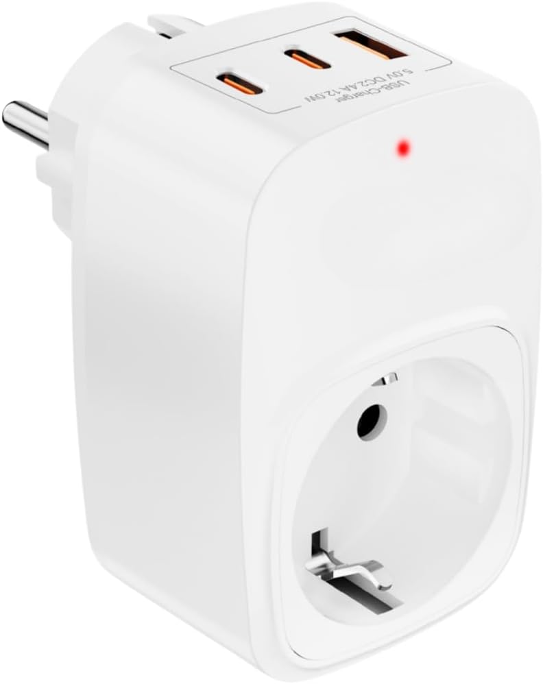 Akım Korumalı Priz 1x Priz, 2x Type-C, 1x USB Port Çıkışlı Tekli (Beyaz)