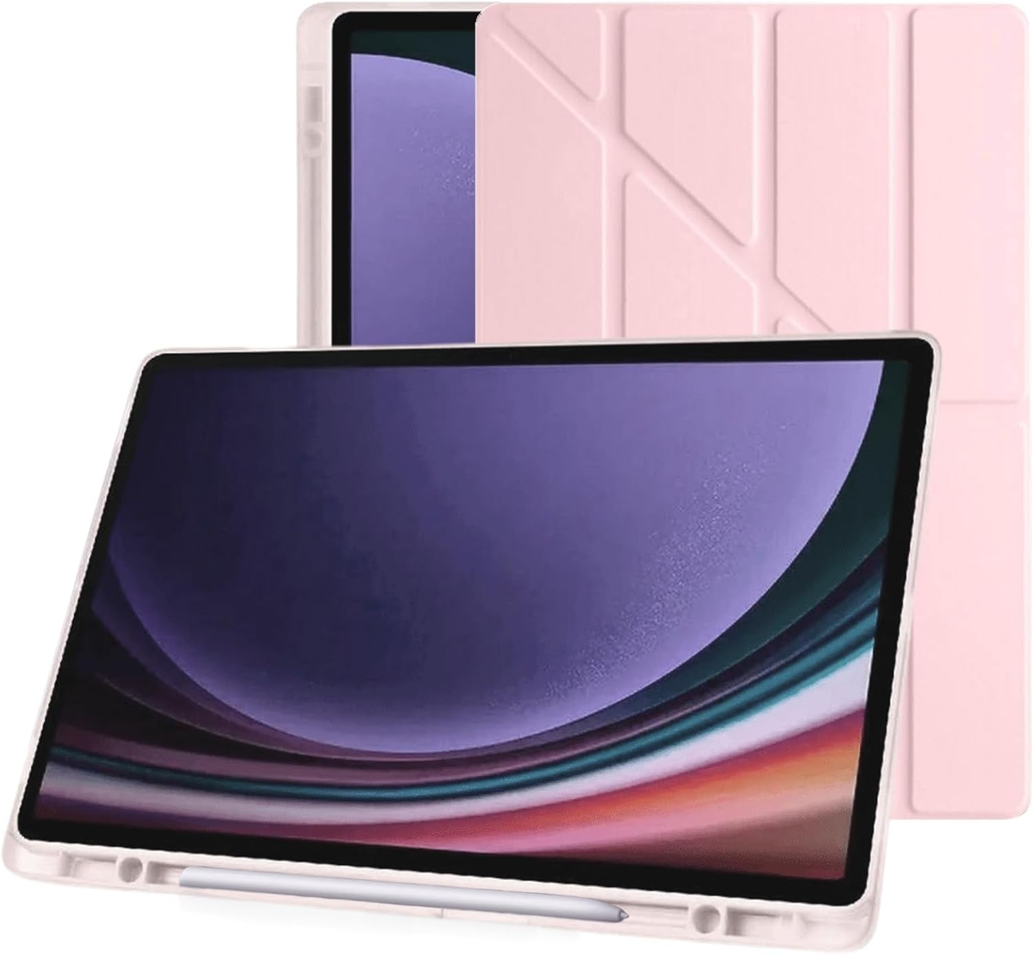 Klasse Samsung Galaxy Tab S10 FE / S9 FE 10.9 inç Uyumlu Smart Kılıf, S Pen Kalemlikli, Trifold, Esnek, Mat, Darbeye Tam Dayanıklı Tablet Kılıfı (Pembe)