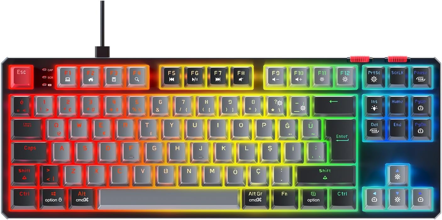 Yoru Tkl Type-c Outemu Rgb Red Swich Mekanik Oyuncu Klavyesi- Gri/siyah