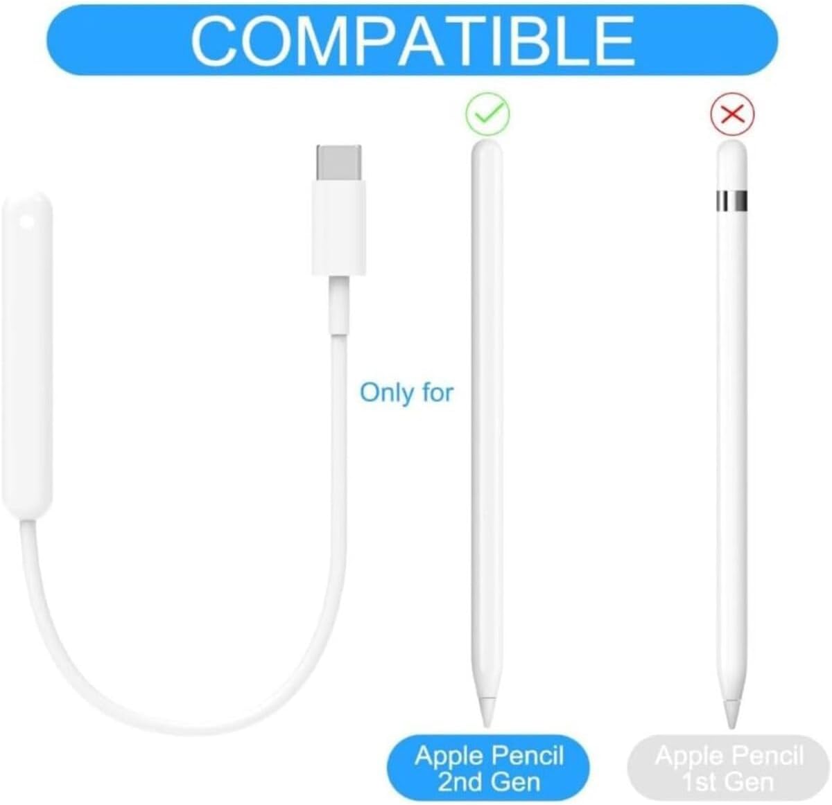 Apple Pencil 2. Nesil İle Uyumlu Masaüstü Manyetik Type-C Şarj Cihazı Beyaz 35cm Kablo Uzunluğu iPad Pencil Kalem ile Uyumlu Manyetik Şarj Kablosu