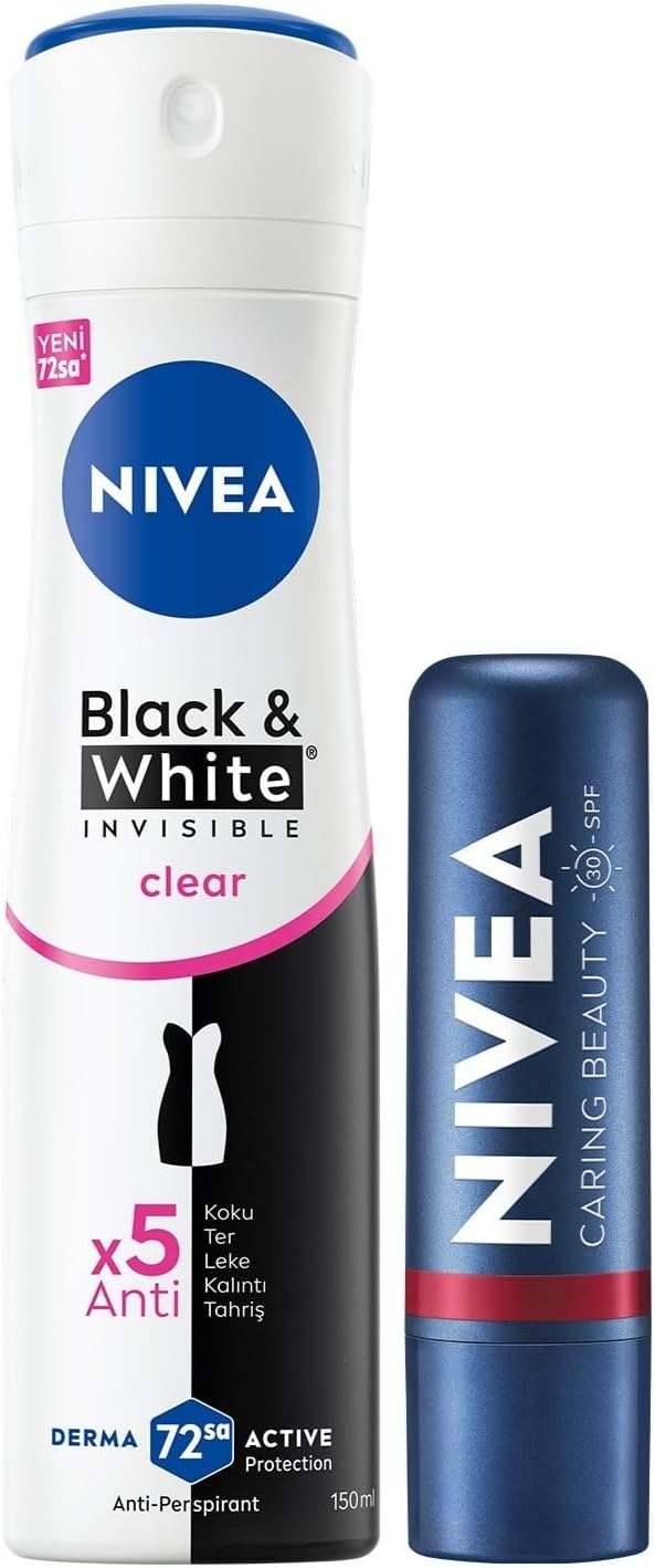Spf30 Nemlendirici Kırmızı Dudak Kremi Ve Kadın Sprey Deodorant Black&white Invisible Clear 150ml