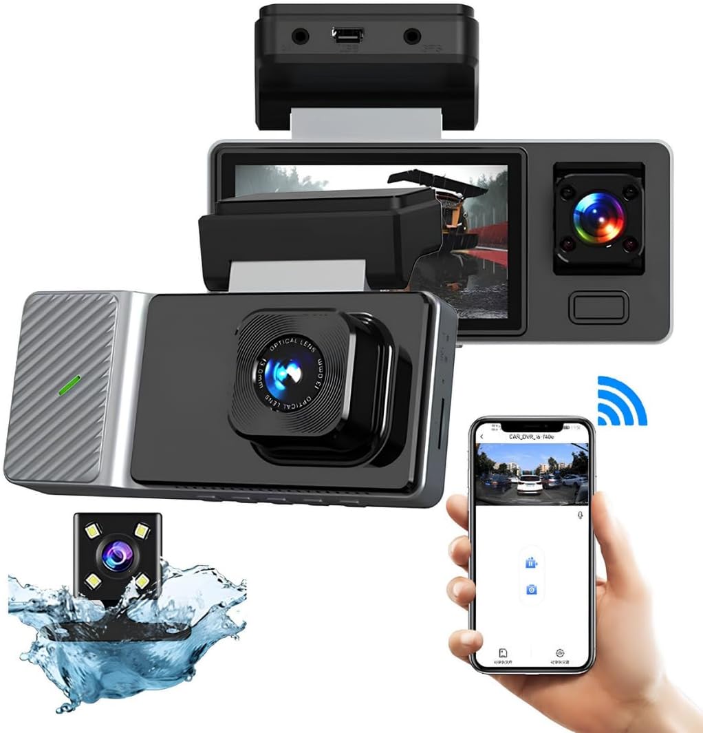 Hasuba 3 Kameralı Araç İçi Kamera Seti - 1080P Full HD Wi-Fi Destekli Araç Kameralı Güvenlik Sistemi, 170° Geniş Açı, Gece Görüşlü Kabin Ve Su Geçirmez Arka Park Kamerası, WDR Araç DVR 361
