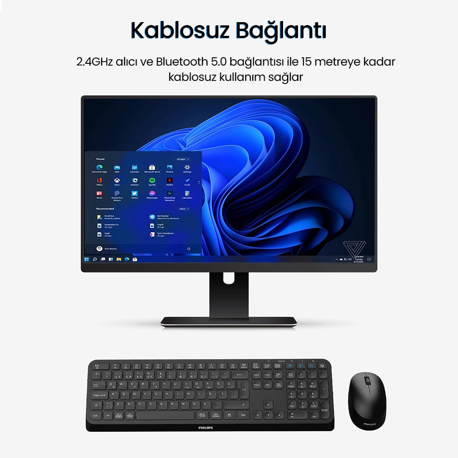 SPT6407 Bluetooth Kablosuz Türkçe Q Klavye Mouse Seti Siyah