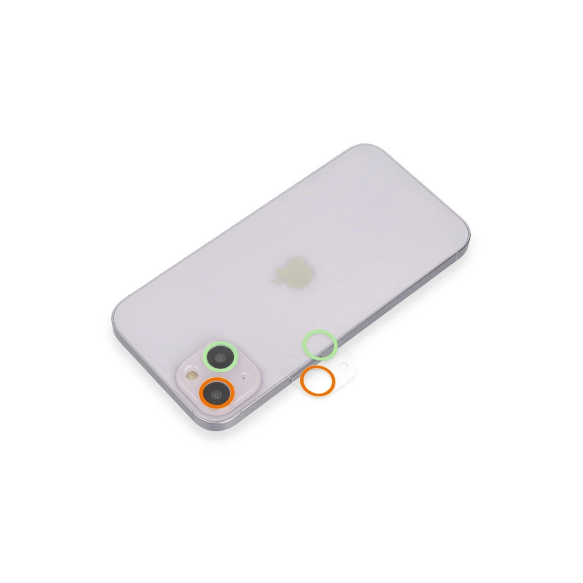 Apple iPhone 13 Mini Renkli Kamera Lens Koruma Cam - Turuncu-Yeşil