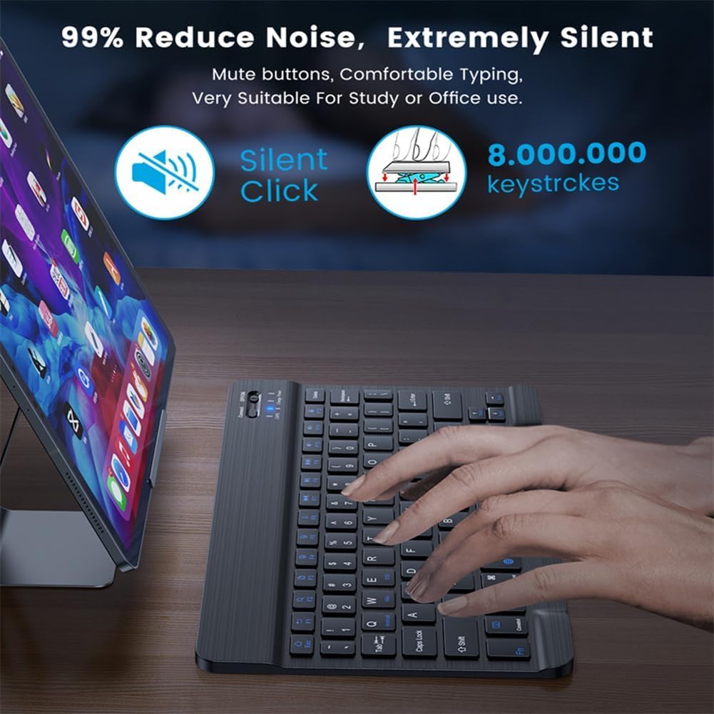 Windows/Android/IOS Sistemi için Kablosuz Bluetooth Uyumlu Klavye Fare Seti Mini Ultra İnce Şarj Edilebilir Türkçe (Beyaz)