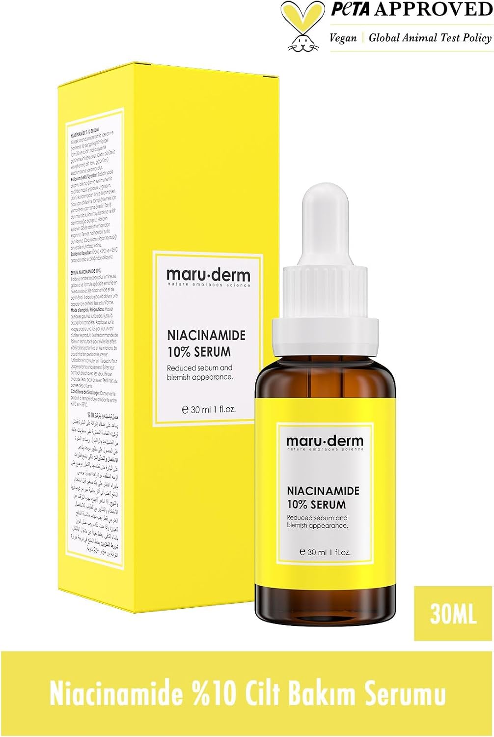 Maruderm Niacinamide%10 + Hyalüronik Asit + Panthenol Cilt Bakım Serumu – Ton Eşitleyici ve Gözenek Görünümü İnceltici Yüz Serumu, 30 ML