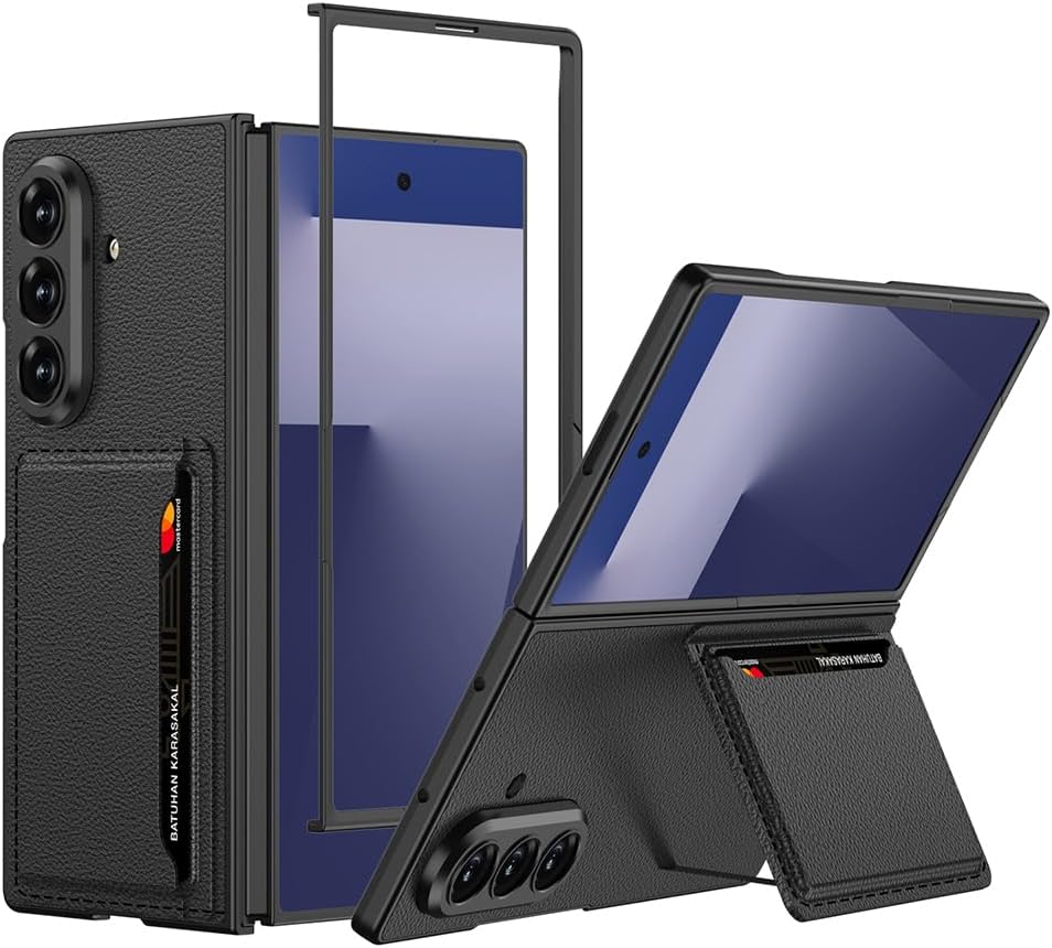 Samsung Galaxy Z Fold 7 ile Uyumlu Kılıf Kartlıklı Siyah Linum Kapak (Samsung Galaxy Z Fold 7 ile Uyumlu, Kartlıklı Siyah)