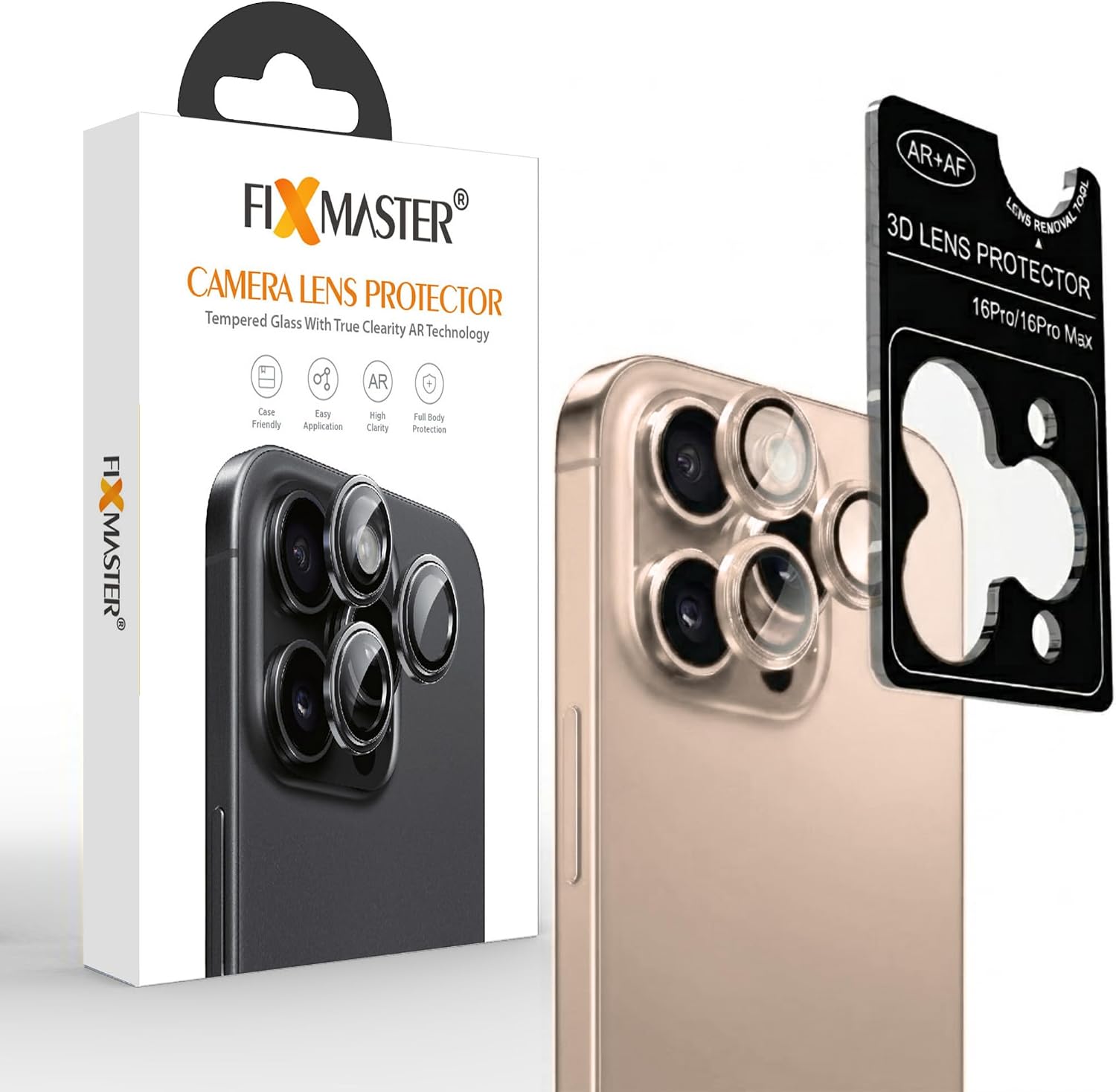 iphone 16 Pro - 16 Pro Max Uyumlu Kamera Lens Koruyucu, Çöl Titanyum, Orijinal Rengiyle Kusursuz Uyum, Darbe Emici, 9H Temperli Cam, Kolay Kurulum, Anti-Reflection Kaplama, Metal Çerçeve