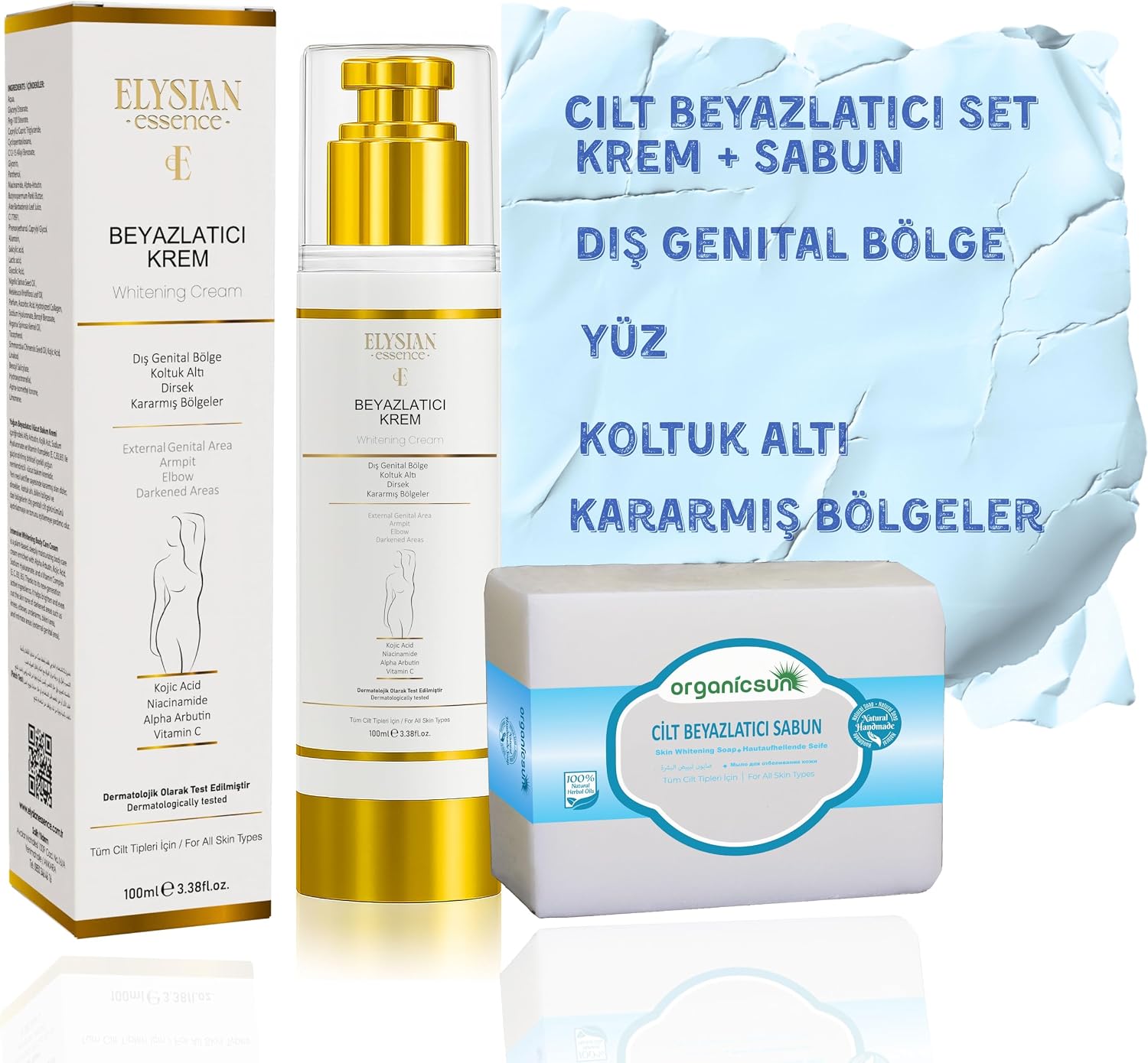 Cilt Beyazlatıcı Krem + Cilt Beyazlatıcı Sabun Seti - Kararma Giderici, Genital Bölge, Koltuk Altı