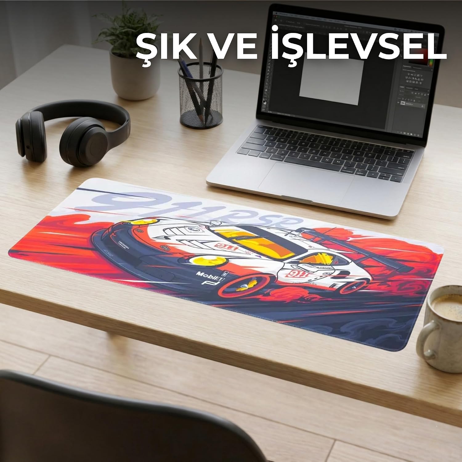 Büyük Oyuncu Mouse Pad 300x700 mm, Spor Araba Temalı Mikro Kumaş Yüzeyli Desenli Mousepad, Kaymaz Kauçuk Tabanlı XL Masa Matı (Desk Pad)