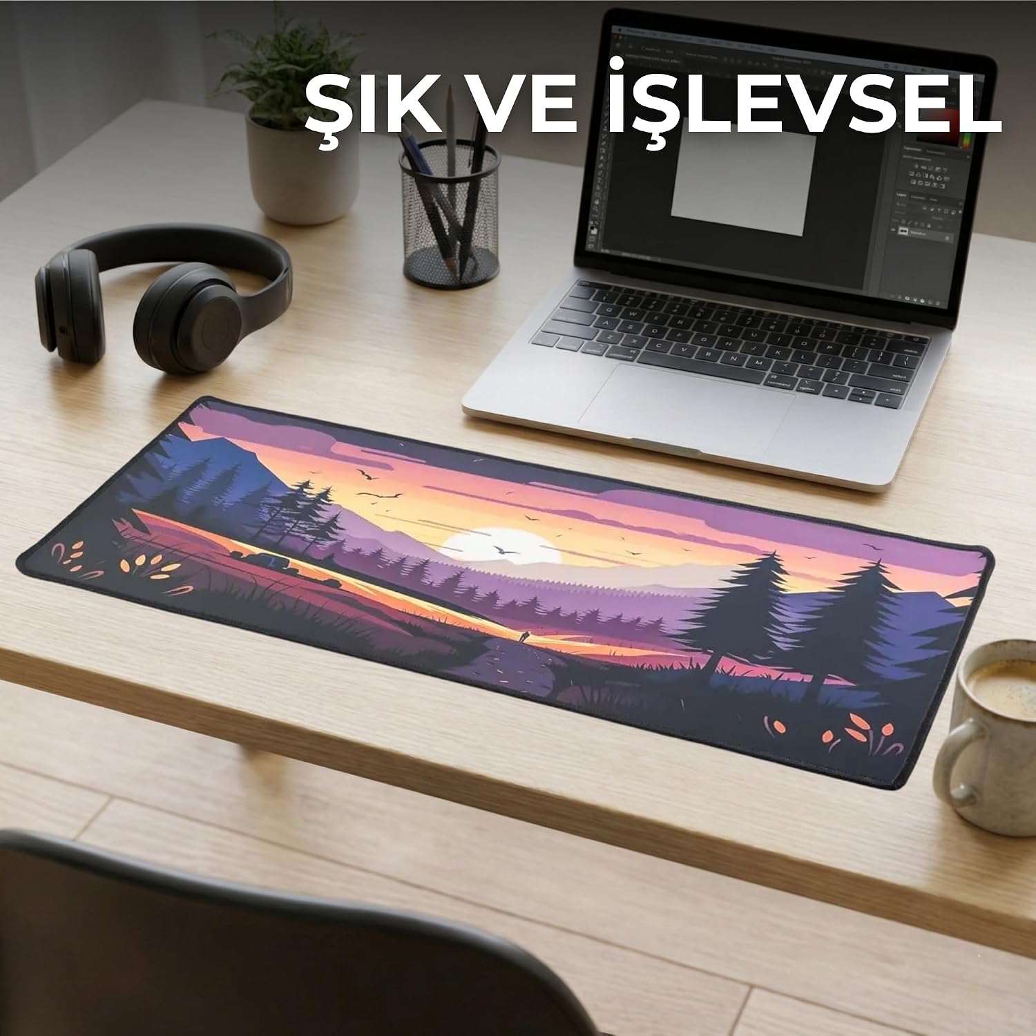 Büyük Oyuncu Mouse Pad 300x700 mm, Günbatımı Temalı Mikro Kumaş Yüzeyli Desenli Mousepad, Kaymaz Kauçuk Tabanlı XL Masa Matı (Desk Pad)