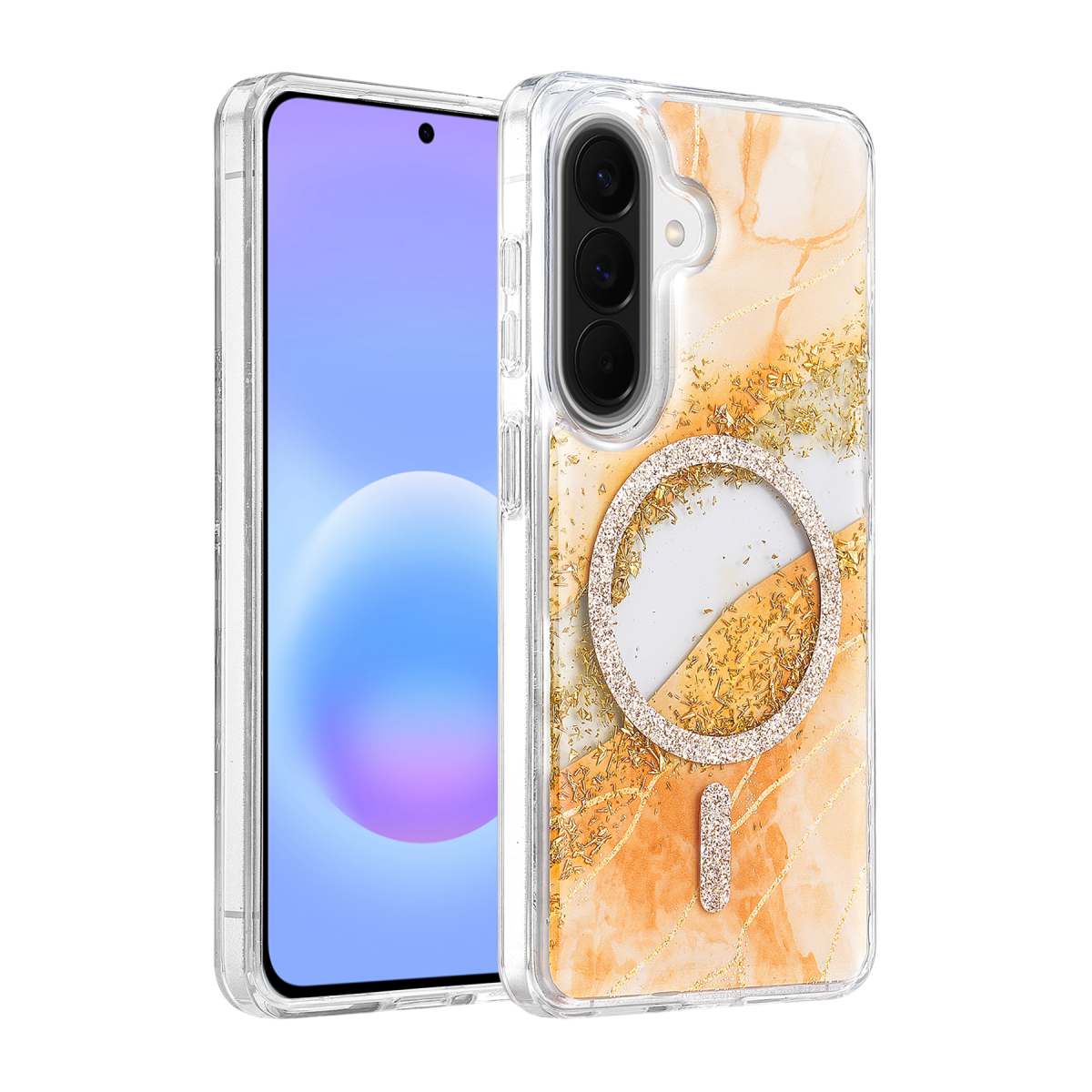 Onegif Samsung Galaxy A37 5G Lotus Simli Magsafe Kapak - Turuncu