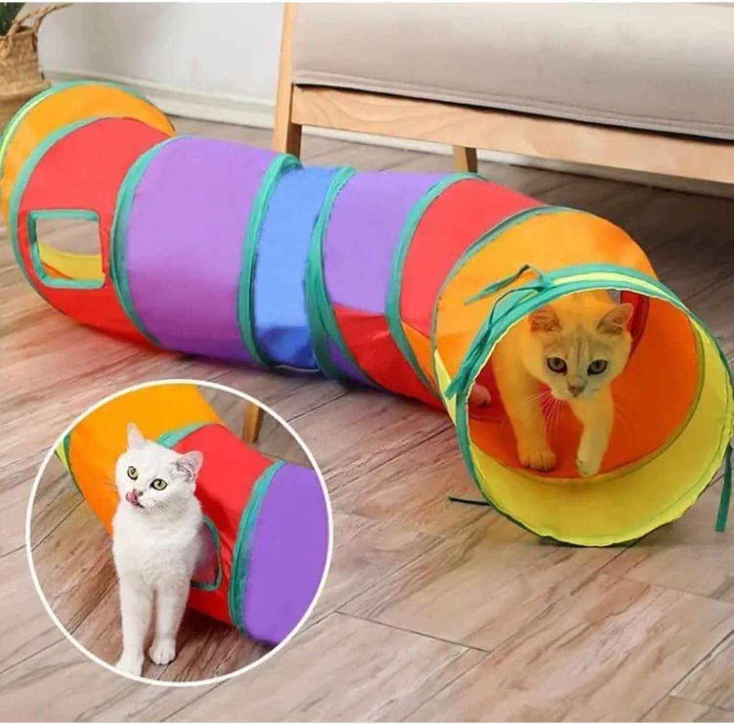 Gökkuşağı Renkli Kedi ve Köpek Oyun Tüneli, Katlanır Evcil Hayvan Oyun Tüneli, Uzun Eğlenceli Oyuncak Tünel, Egzersiz Oyunu, Zeka Geliştirme Oyunu - Kıvrımlı