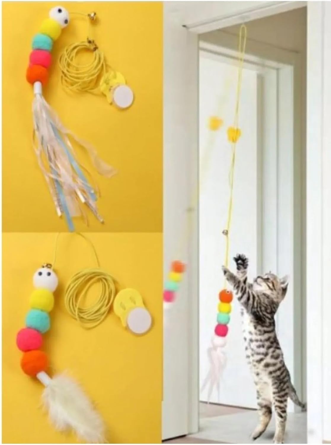 Elastik Kendinden Yapışkanlı Renkli Kedi Oyun Oltası Kedi Oyuncağı Yapışkanlı Olta Eğitim Oyuncağı