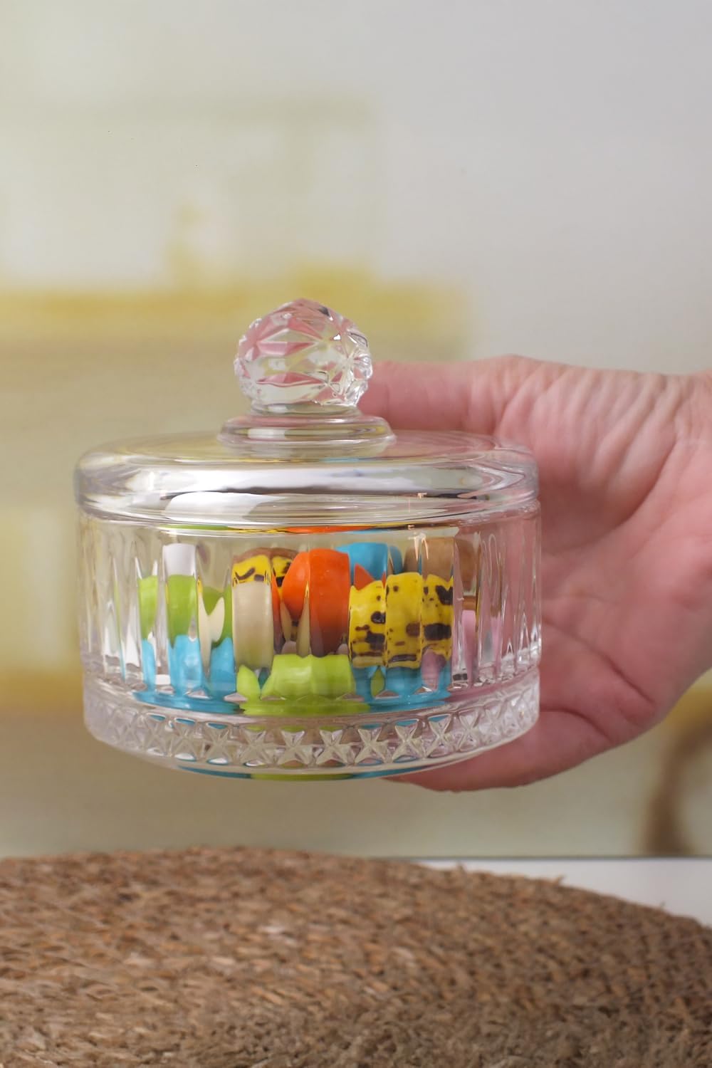 Lüx Kristal Kapaklı Cam Şekerlik & Cam Lokumluk, Kesme Cam Lüx Şekerlik 10cm*10.5cm - (4 MODEL) (06646)