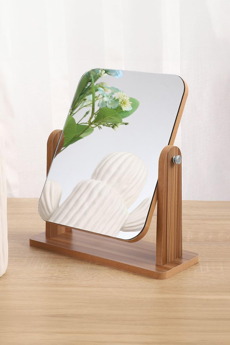 Masa Üstü 23 cm Ahşap Tek Taraflı Dikdörtgen 360° Dönen Masa Aynası cin806
