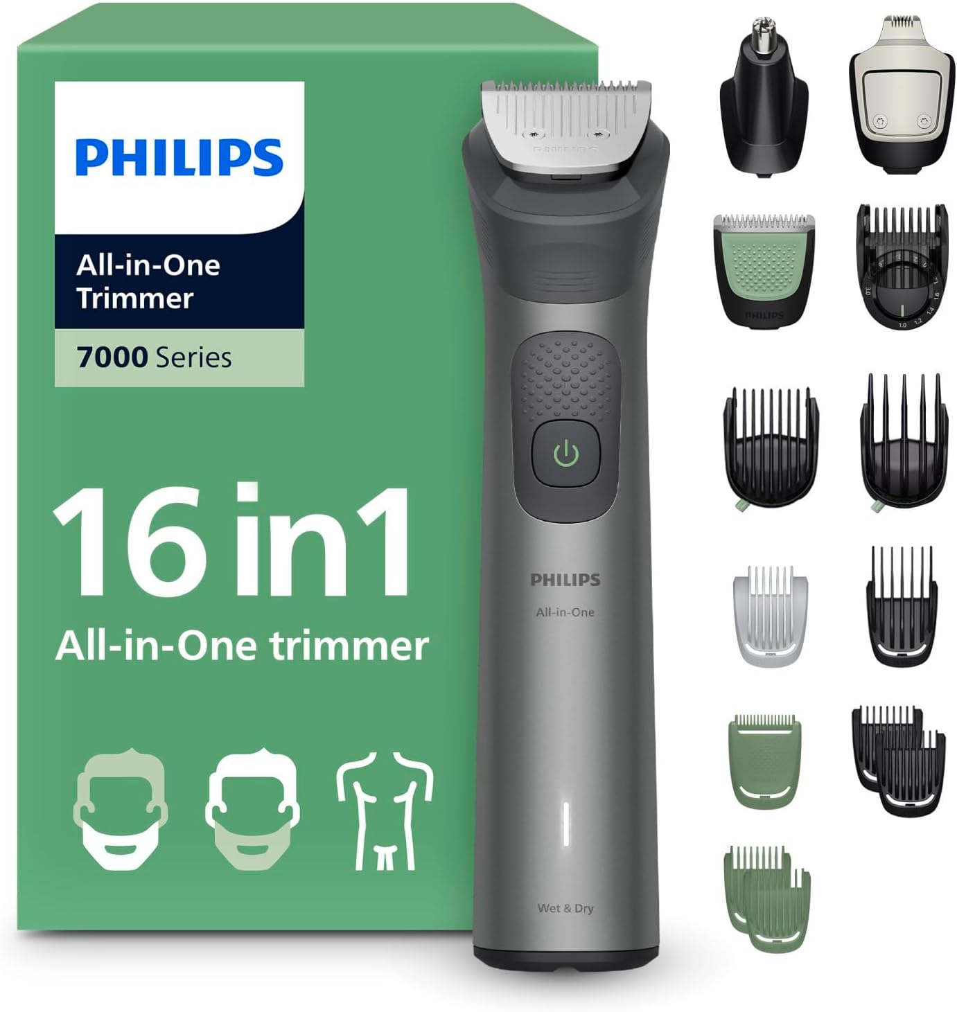 7000 Serisi 16in1,Erkek Bakım Seti,Yüz/Saç/Vücut Tıraş Makinesi,Islak/Kuru Kullanım,MG7931/30