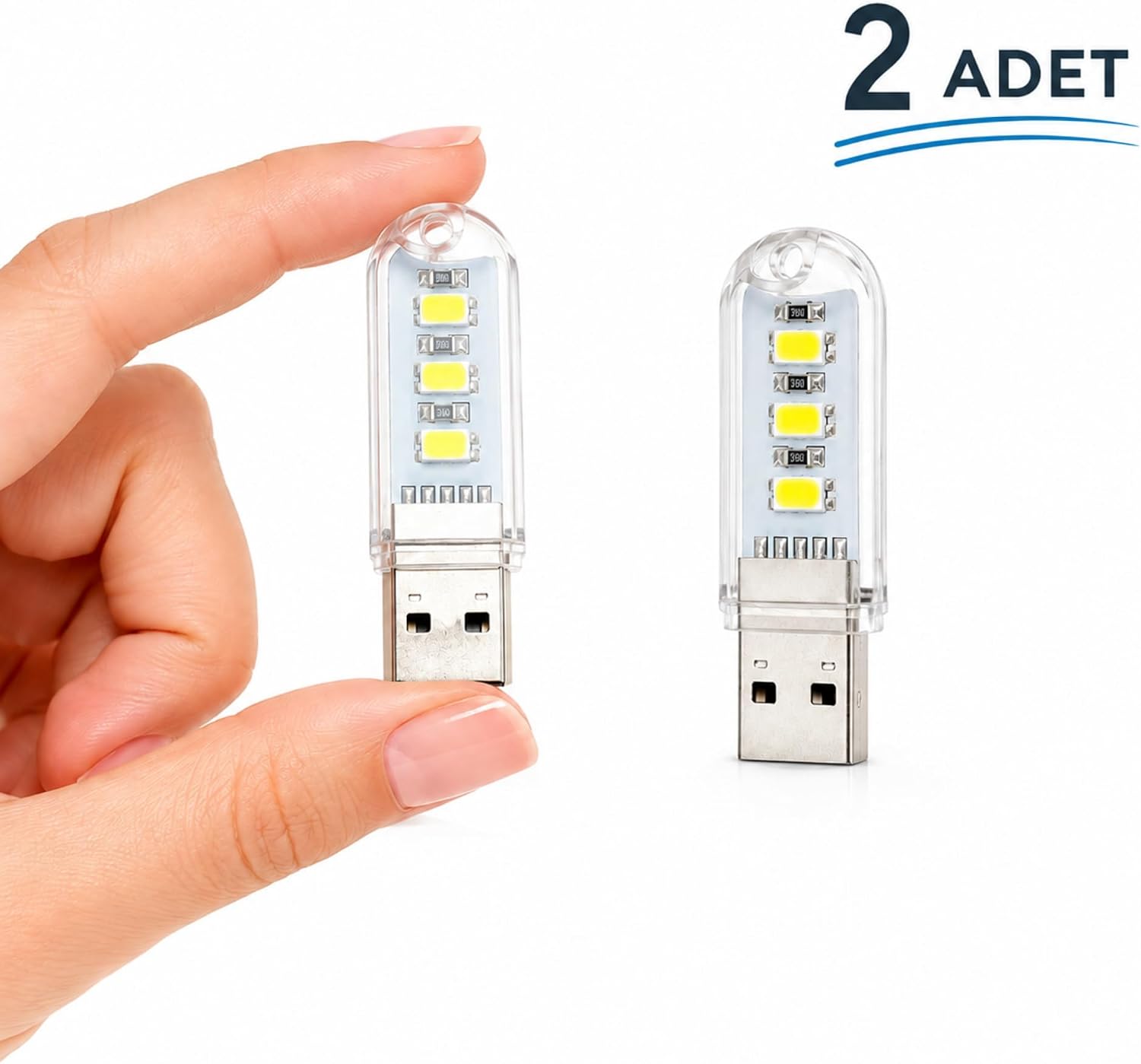 Flash Disk Görünümlü 2'li USB Mini LED Gece Lambası Beyaz Işık Tak Çalıştır