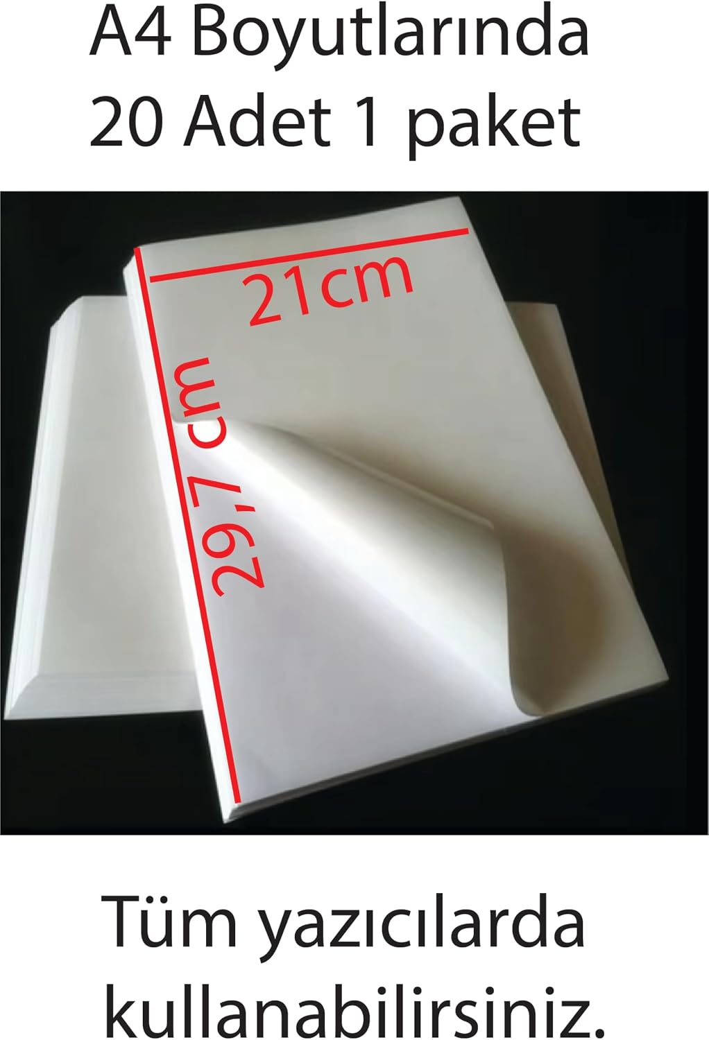 Tüm yazıcılar ile uyumlu kuvvetli yapışkanlı A4 Yapışkanlı Etiket Kağıdı, 21x29.7 cm, 160 gr, 20 Yaprak, 1.Hamur Etiket, Sticker, Beyaz