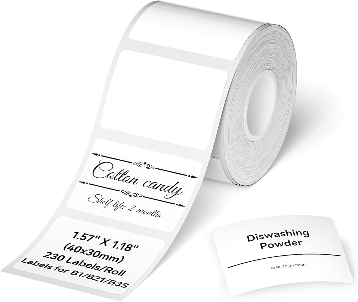 B1 Etiket Bandı B21 Kendinden Yapışkanlı Etiketleme Bandı 1.5" X 1.2" (40x30mm) Termal Etiket Baskı Kağıdı Barkod/Adres/Posta/Logo/İş/Ev Etiketi için Etiketler, 230 Etiket/Rulo, Beyaz