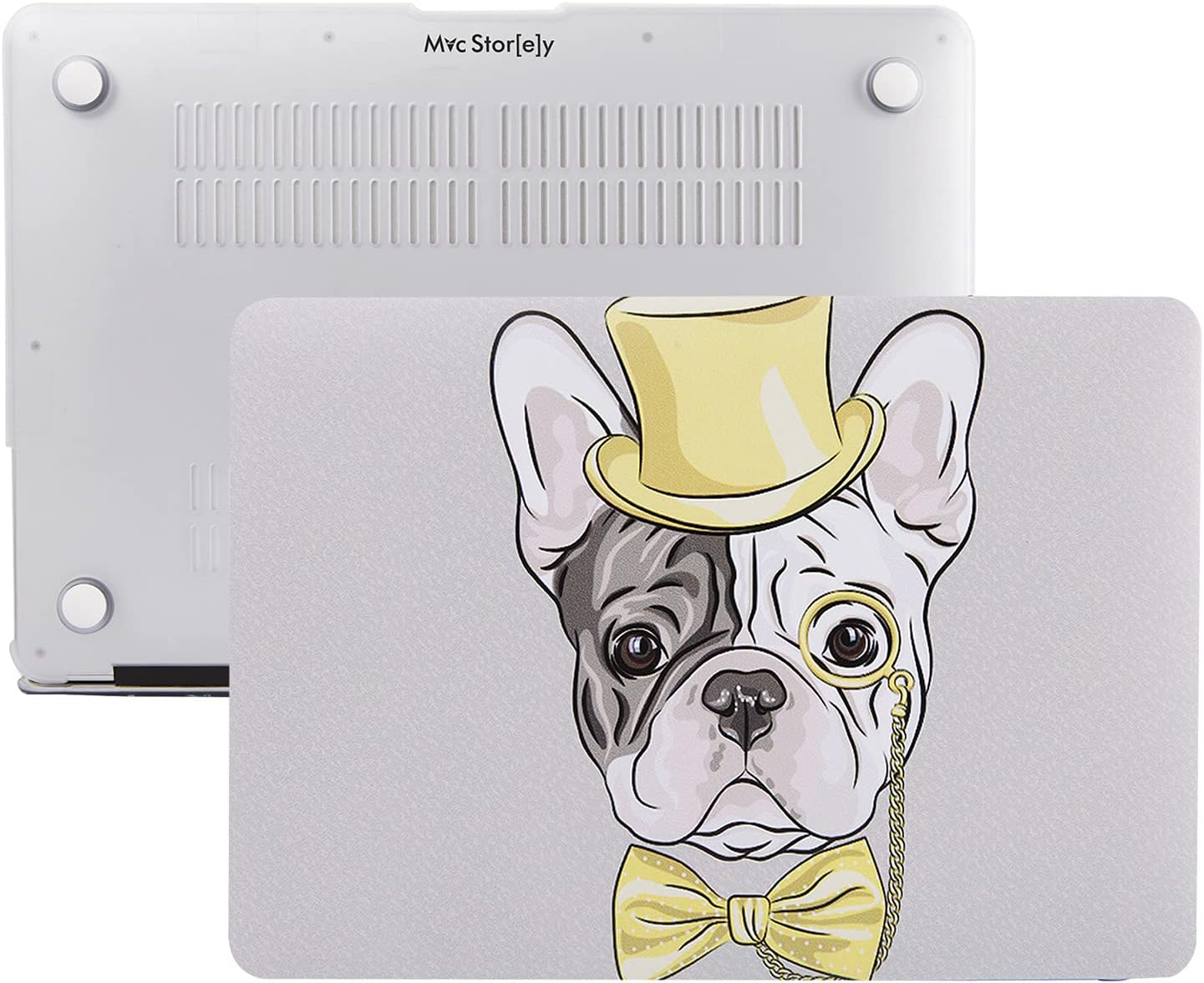 MacBook Air M1 Kılıfı 13 İnç A2337 A2179 A1932 Uyumlu Sert Kapak Hard Case Koruyucu Kılıf Gözlüklü Pug Köpek Desenli UV Baskılı Çizilme Önleyici Sarı