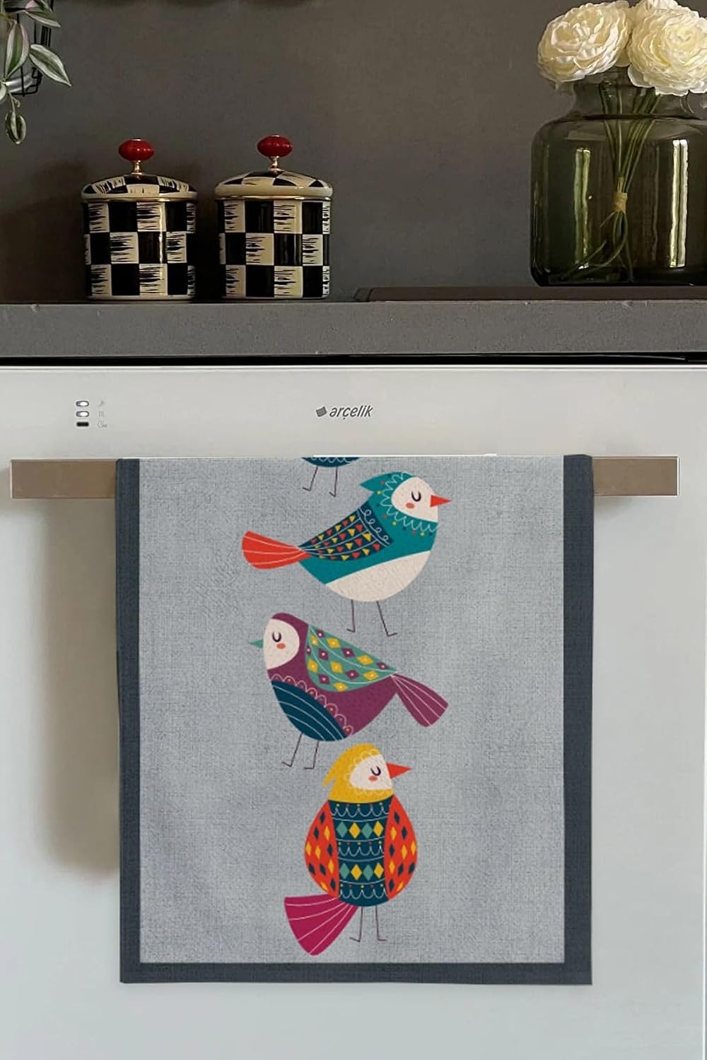 Gri Papağan Desenli Fırın Mutfak Havlusu 30X50Cm