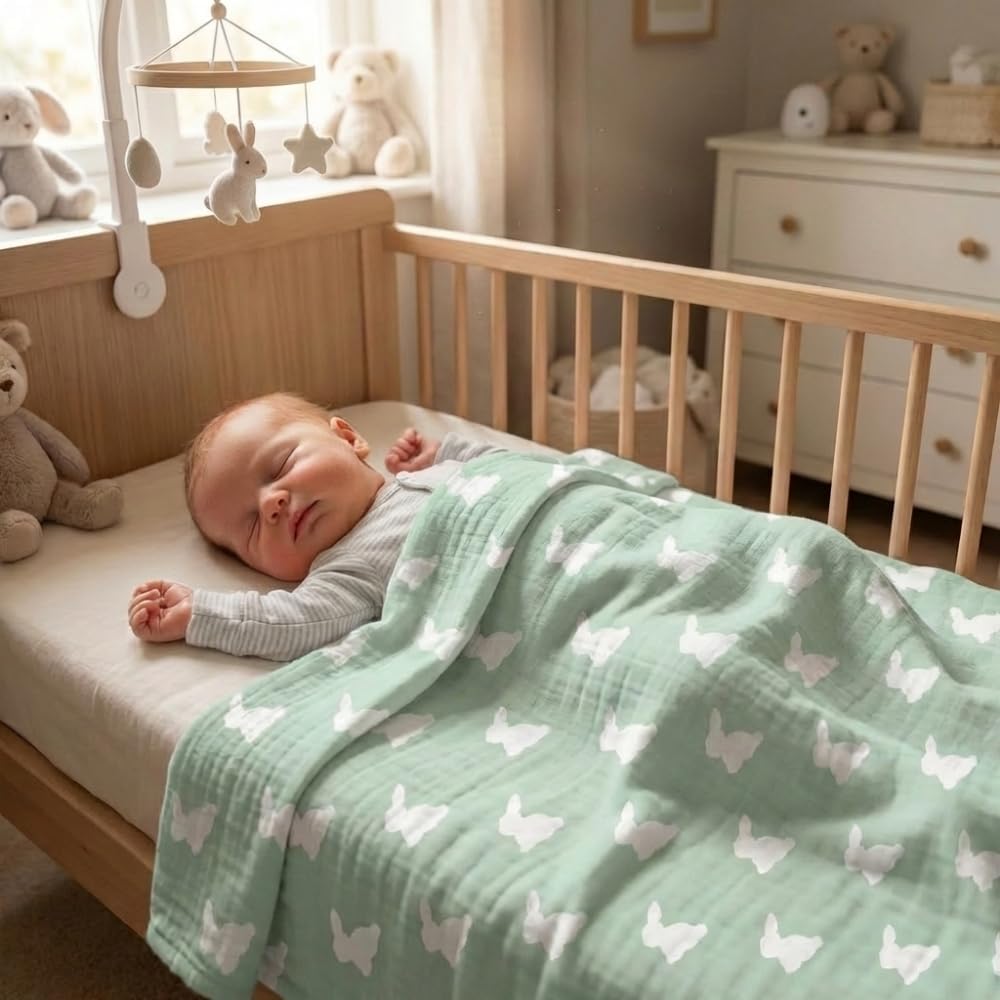 % 100 Pamuk Müslin Bebek Örtüsü - Mono Lapin Matcha Green 70x70 Cm MUSLIN-RYB-100100