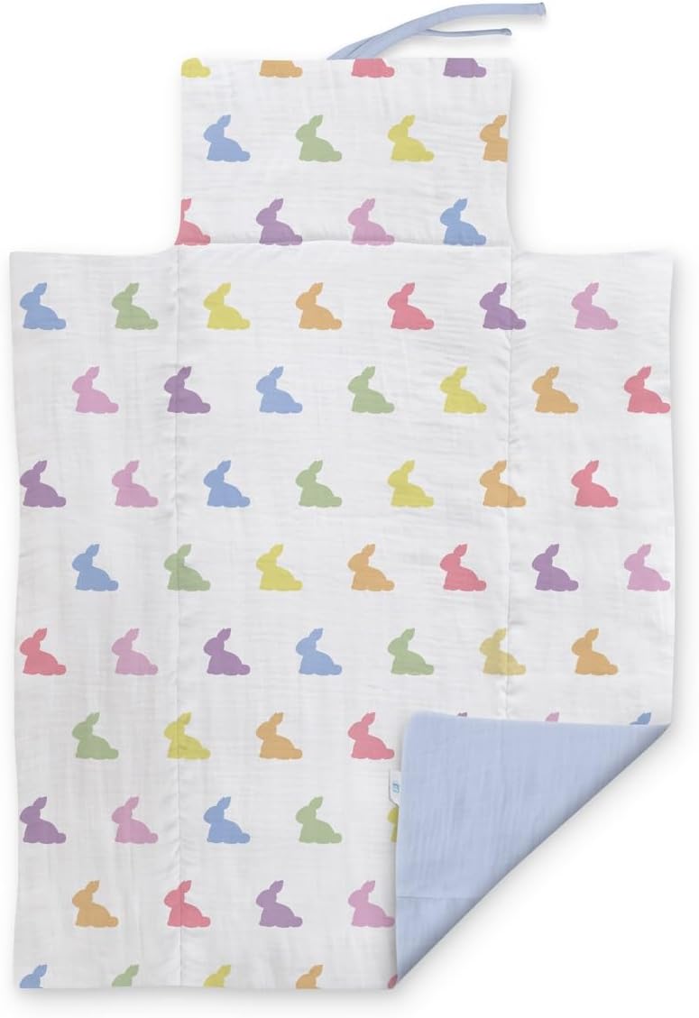 % 100 Pamuk Müslin Bebek Alt Değiştirme Matı Rainbow Blue - Çok Renkli Tavşanlar PAD1017-B