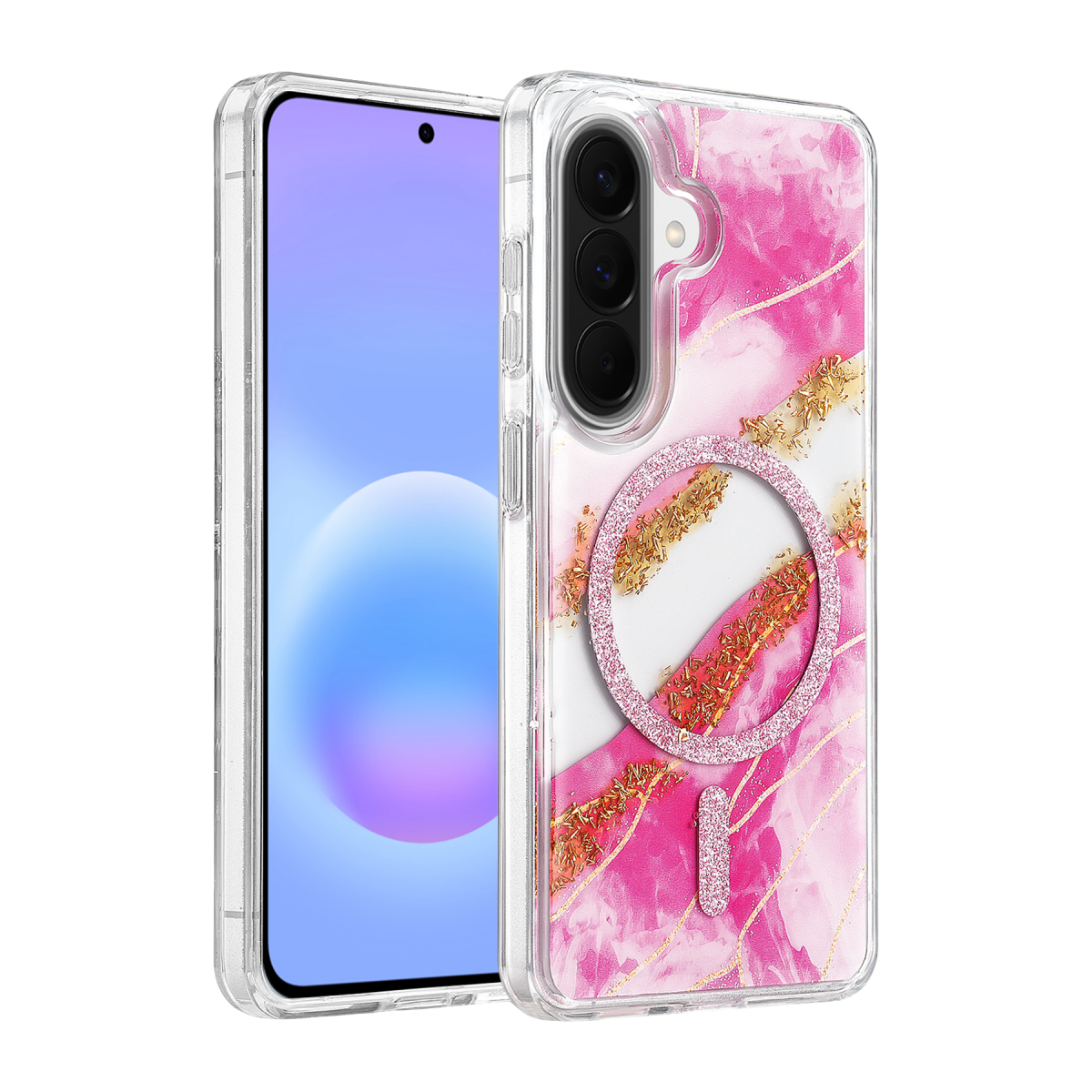 Onegif Samsung Galaxy A37 5G Lotus Simli Magsafe Kapak - Pembe