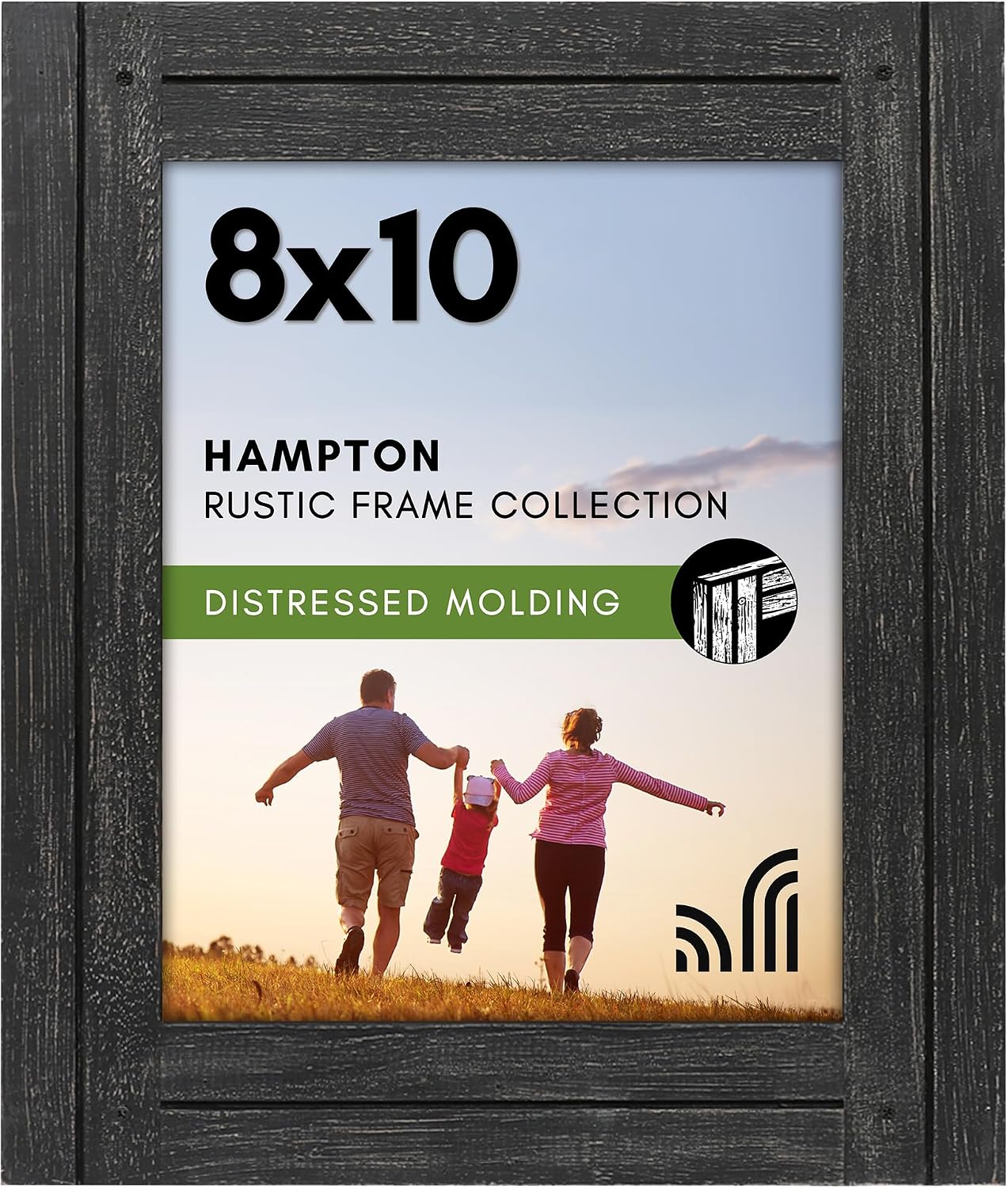 8x10 Rustik Resim Çerçevesi Kömür Siyahı Dokulu Ahşap ve Cilalı Camlı - Duvar ve Masa Üstü için Yatay ve Dikey Formatlar