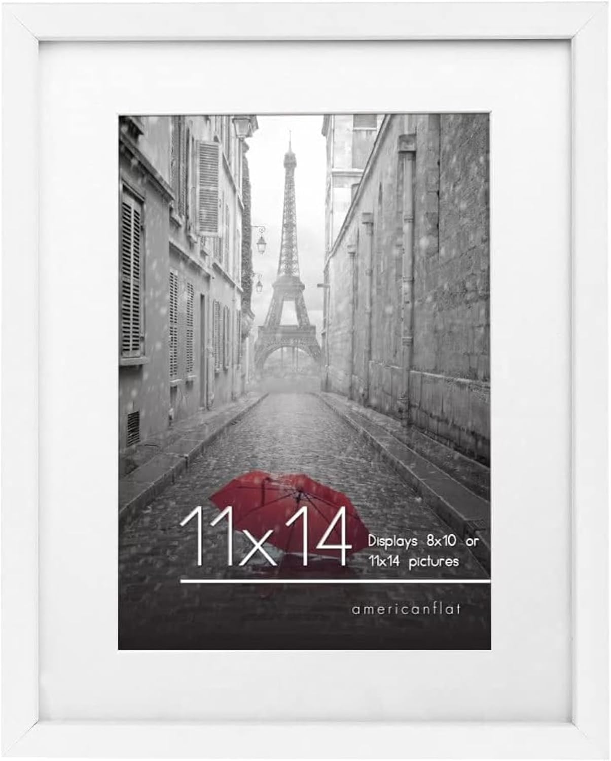 (11x14, 1 Pack, White) - 28cm x 36cm White Wood Picture Frame with Glass Front; Made to Display Pictures 20cm x 25cm with Mat or 28cm x 36cm Without Mat; Hanging Hardware Included