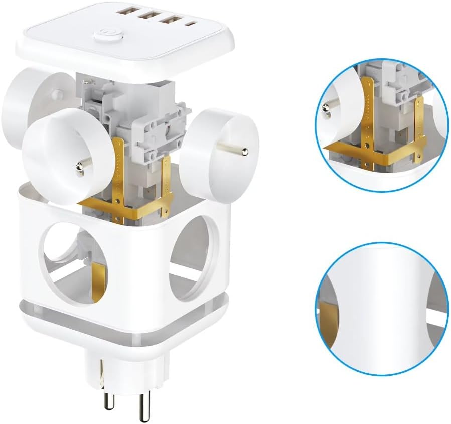 3 Ac Priz Soketli 3 USB+TYPE-C Akım Korumalı, 7 in 1 Priz, 16A Maks, 4000W