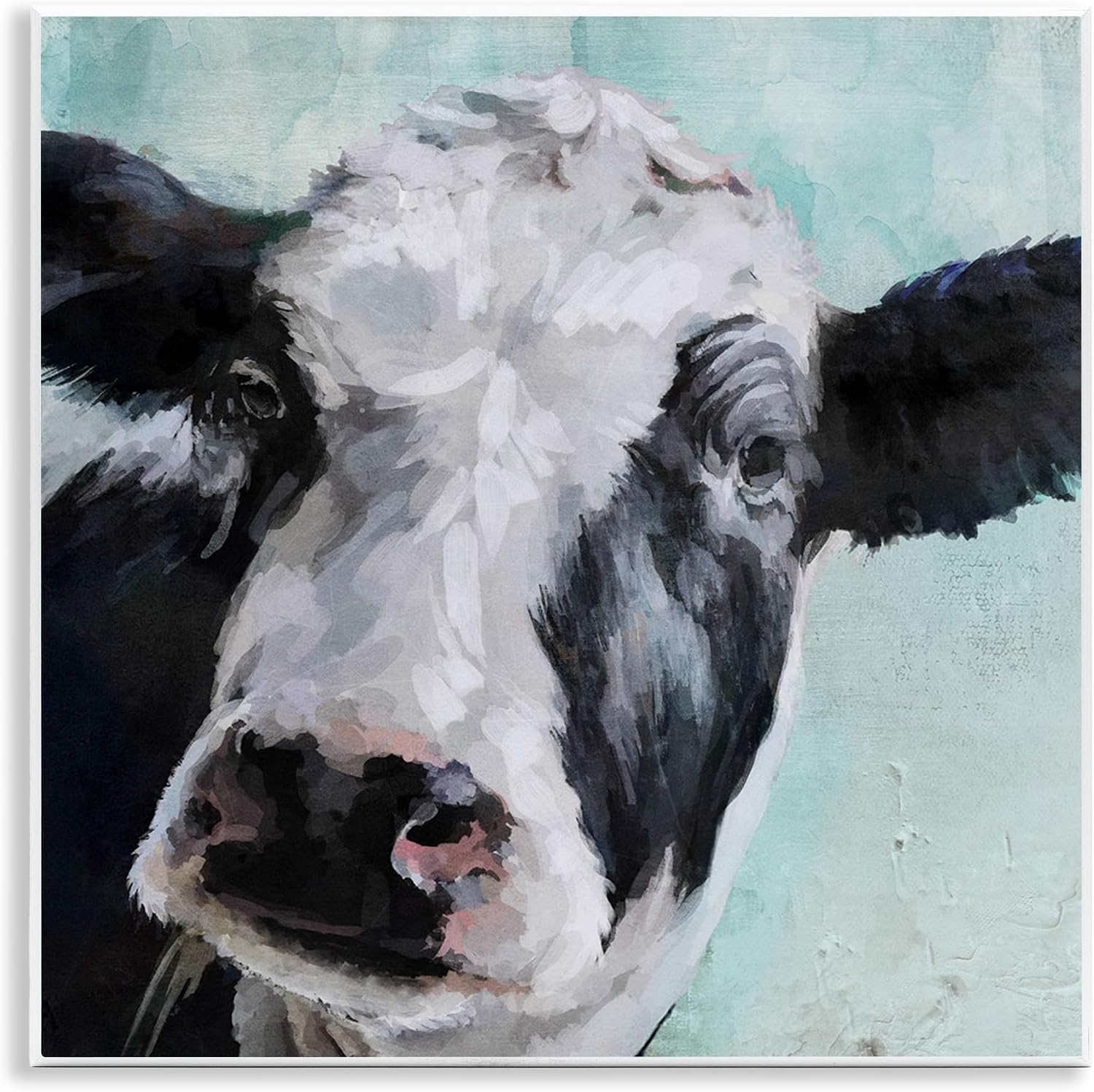 Stupell Ev Dekoru Koleksiyonu Mavi Duvar Plakası Üzerine Nazik Çiftlik İnek Boyama Sanatı, 30 x 40 cm, Çok Renkli