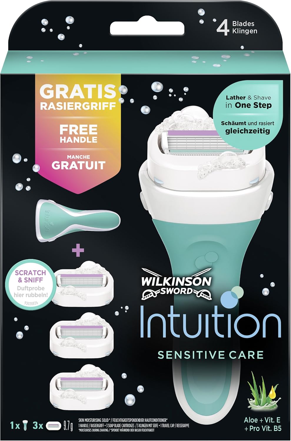 Intuition Sensitive Care avantaj paketi, 3 yedek bıçaklı kadın tıraş makinesi