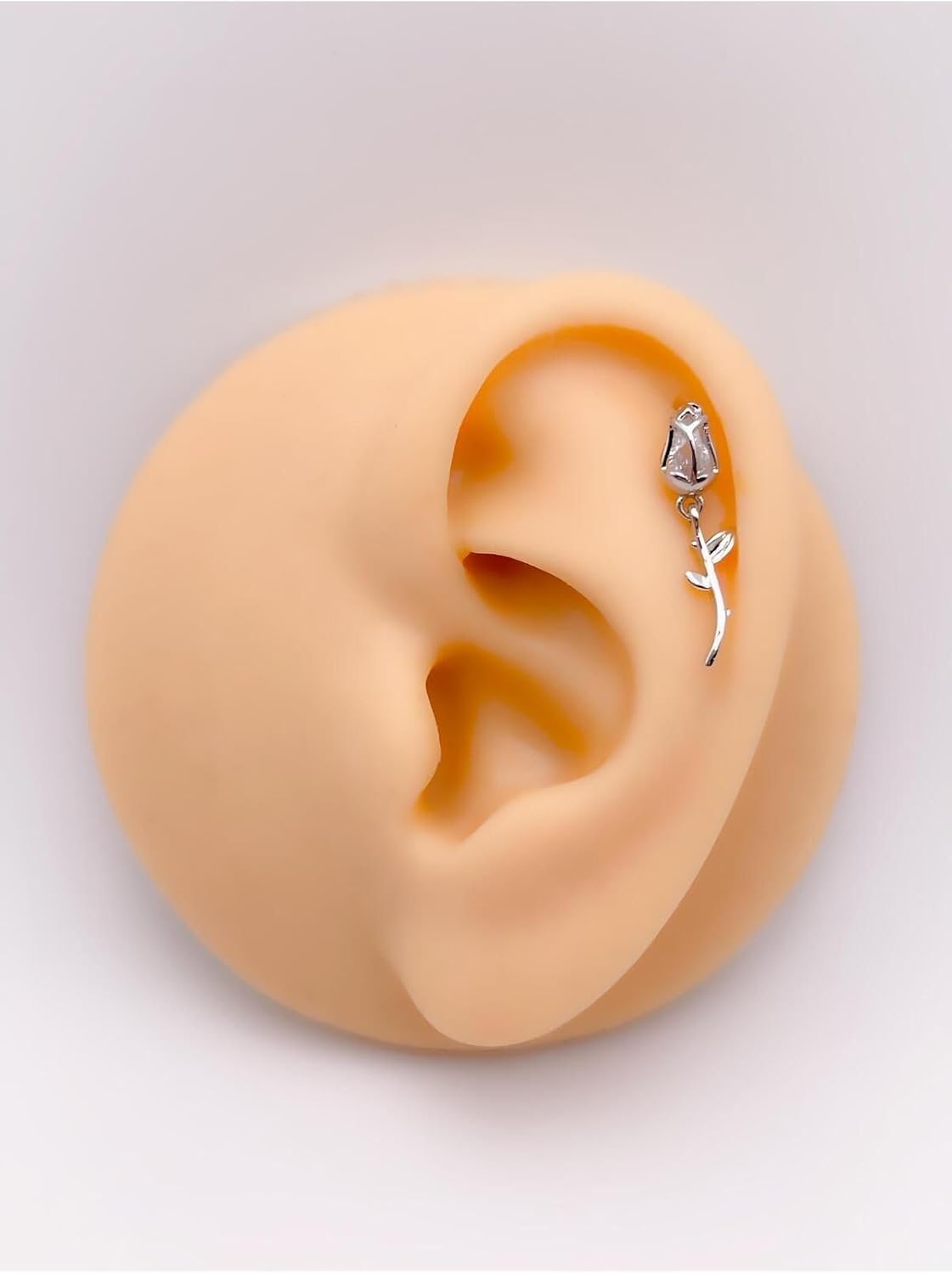 Taşlı Gül Figürlü Kıkırdak Helix Tragus Piercing(1adet)