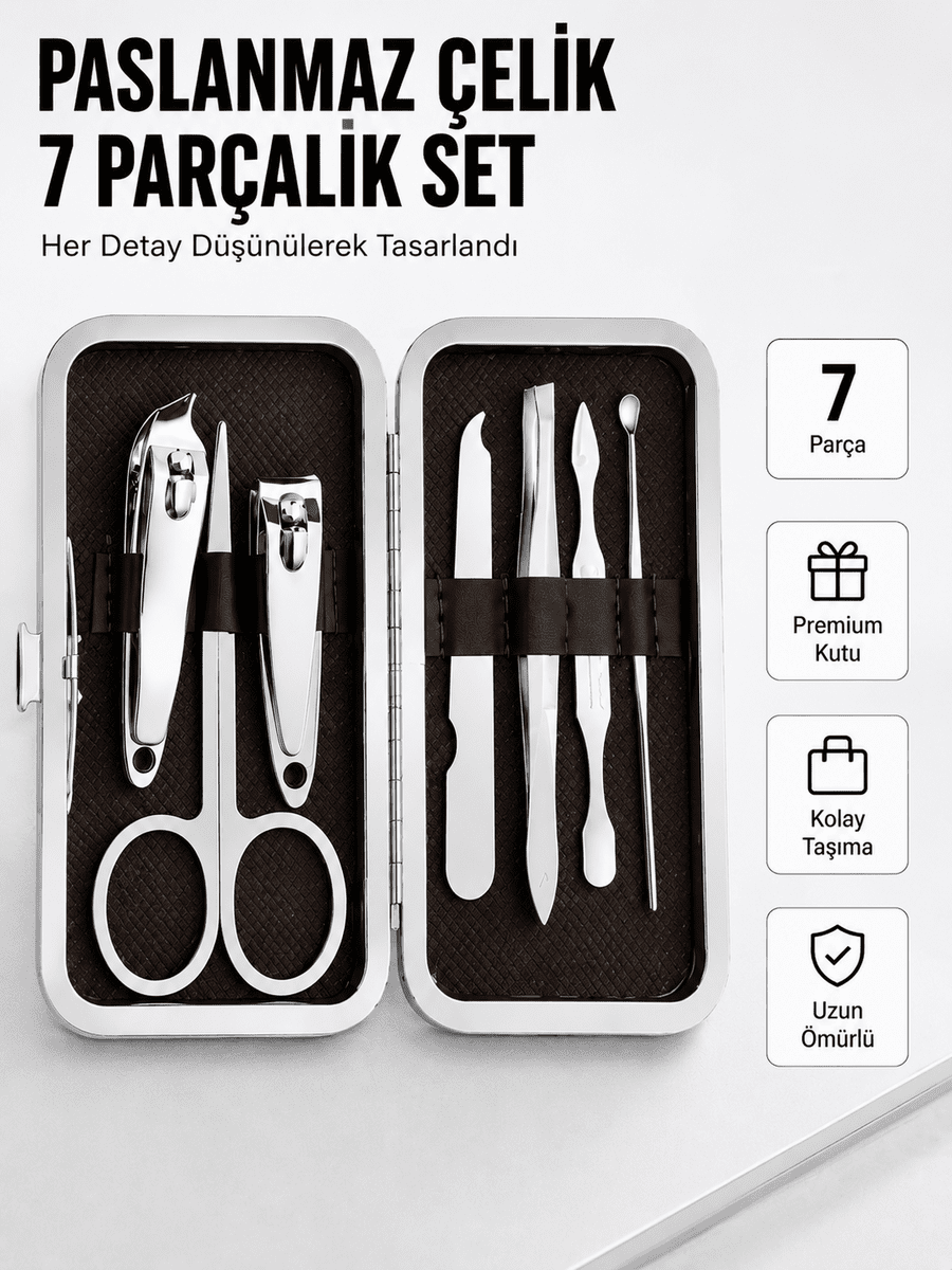 Paslanmaz Çelik Kişisel Bakım Seti – 7 Parça