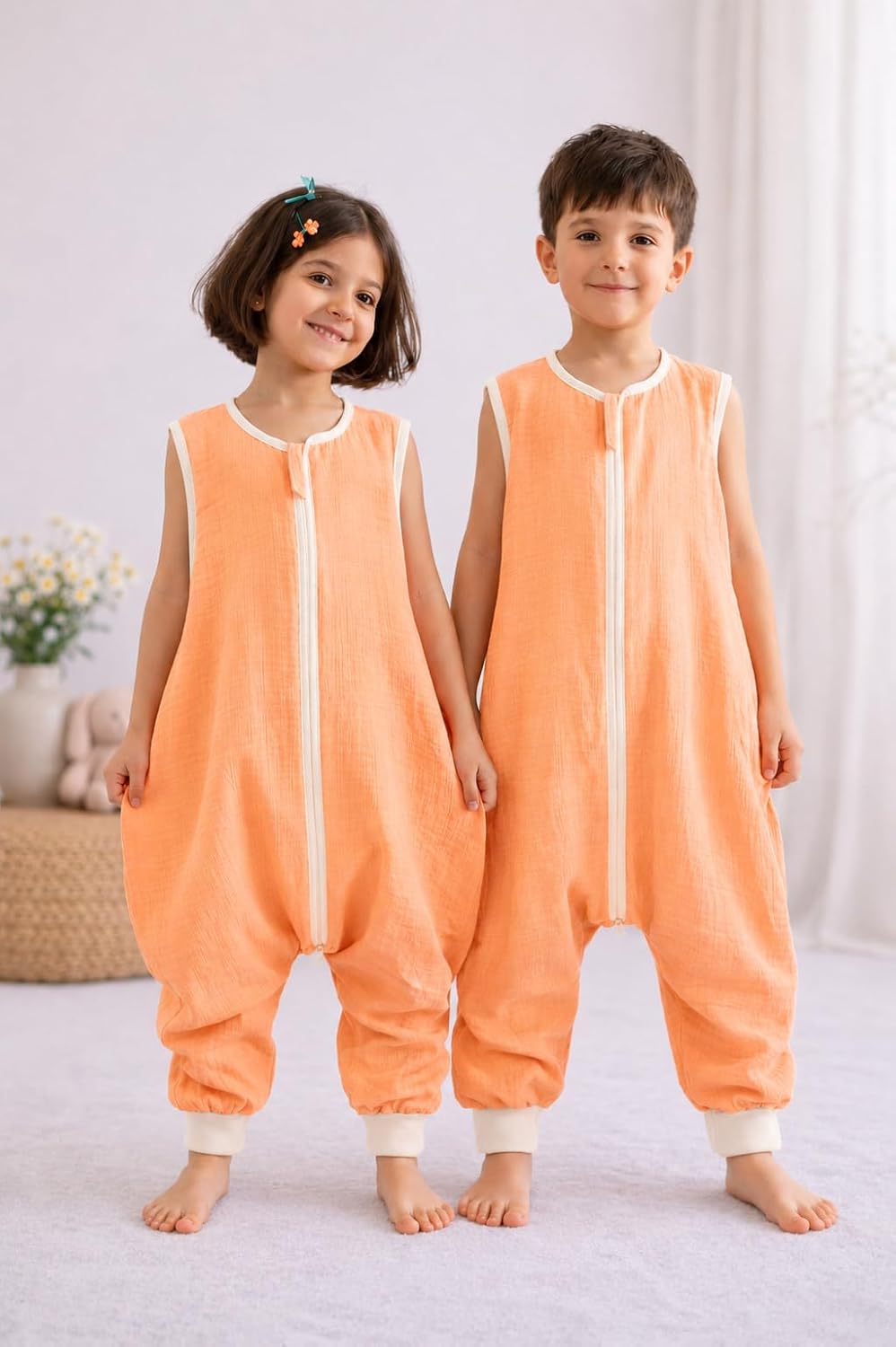 Yazlık Kolsuz Müslin Bebek ve Çocuk Uyku Tulumu%100 Pamuk 0.5 TOG Oeko-Tex Sertifikalı Nefes Alan Terletmeyen Kumaş Çift Yönlü Fermuarlı Unisex 2-8 Yaş (3-4 Yaş)