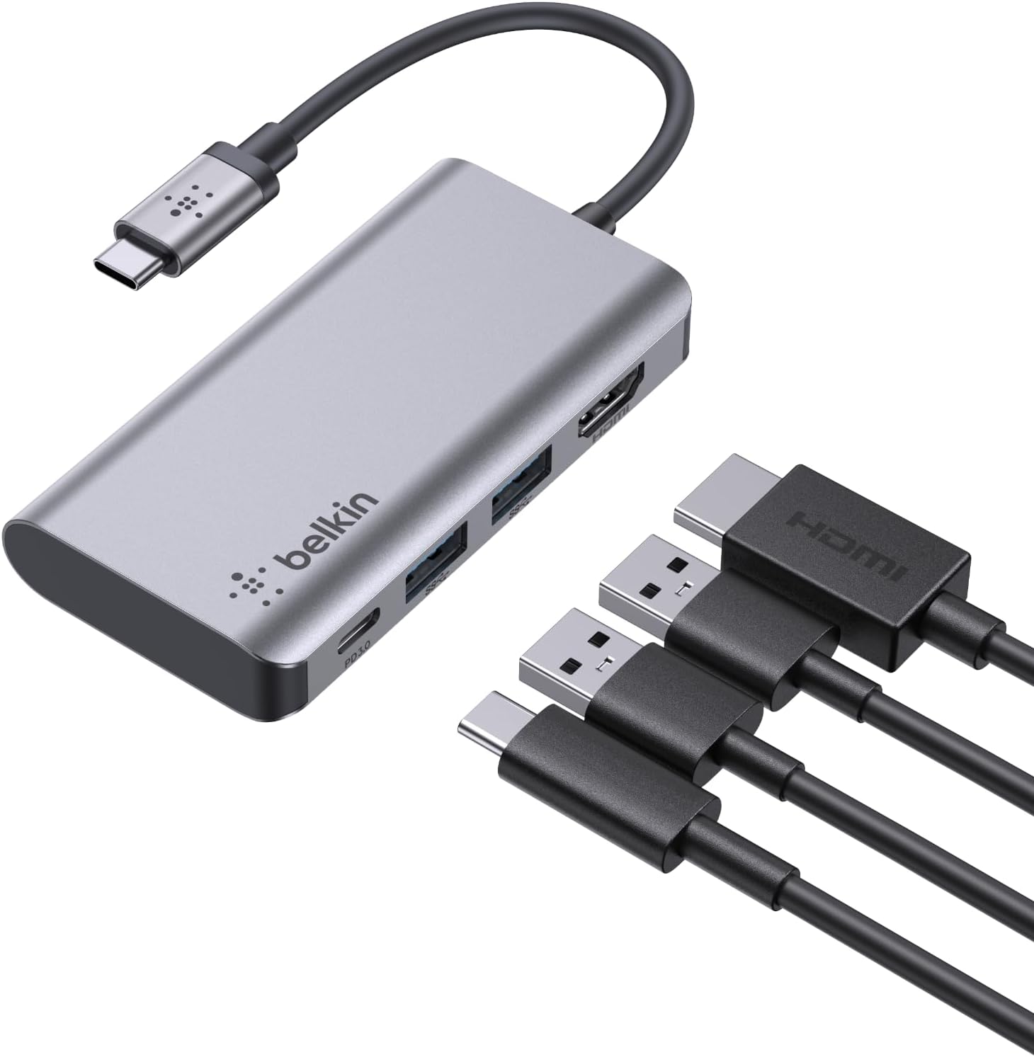 USB C 4'ü 1 Arada Çok Bağlantı Noktalı Adaptör (4K HDMI, USB-C 100W PD Geçişli Şarj ve Daha Fazlası için 2 x USB A Bağlantı Noktası ile)