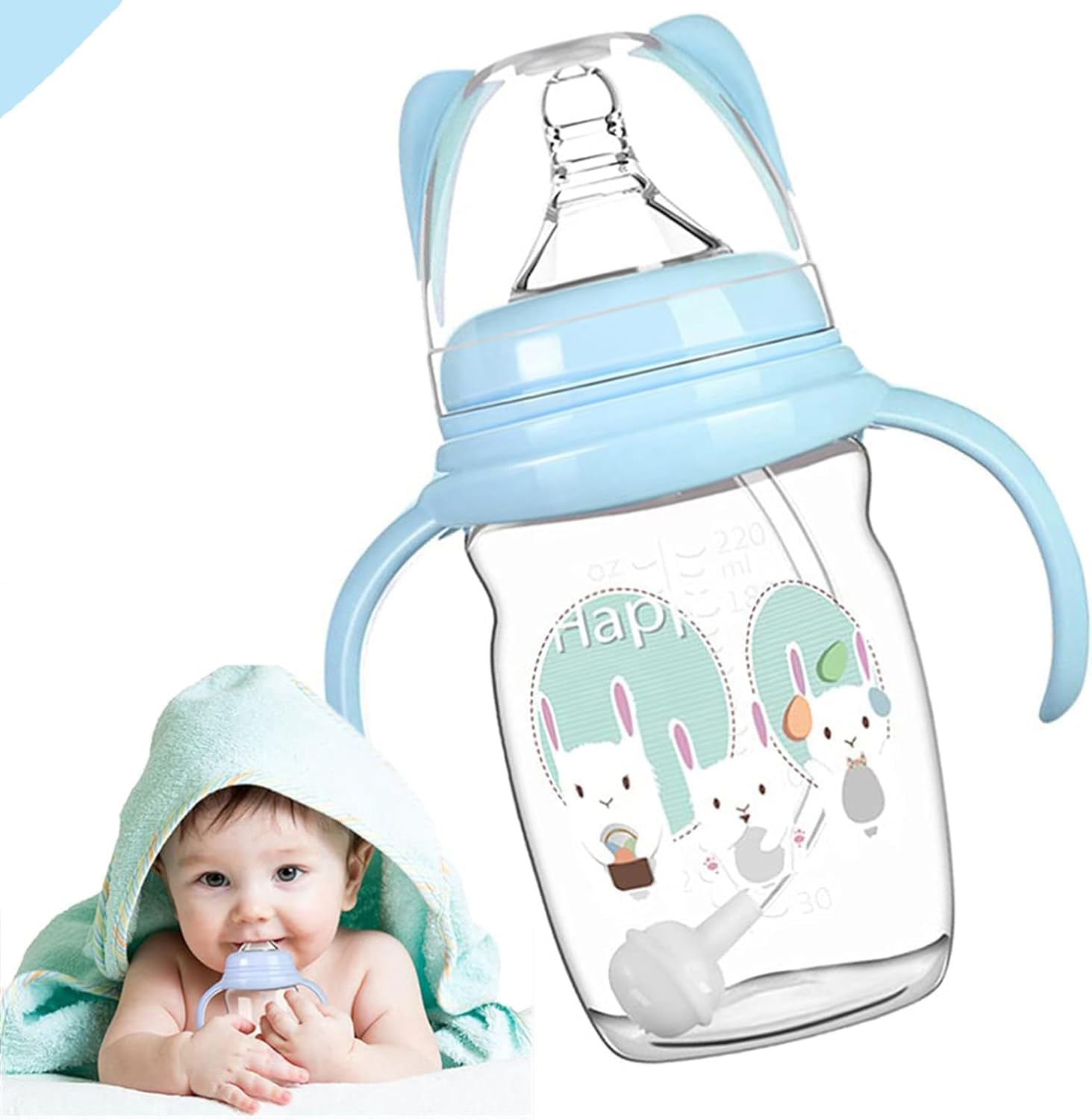 Xspring Eğitici Damlatmaz Bardak, 220ml Bebek Biberon Bardak, 360° Tutma Kulplu Dereceli Bebek Bardaks, Yumuşak Uçlu Öğrenme Bardaks, 6 Aydan Büyük Bebekler için (Mavi)