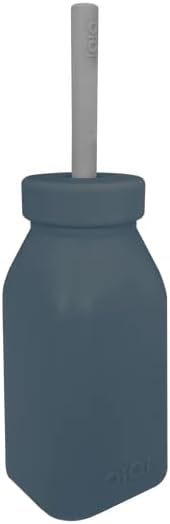 OiOi Hüp + Up -Şişe + Pipet - Deep Blue/Powder Grey