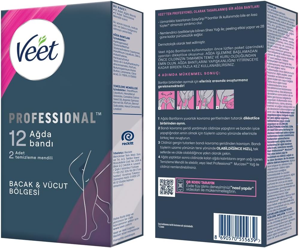 Professional Sir Ağda Bandı Bacak & Vücut Bölgesi Hassas Ciltler İçin 12'Li