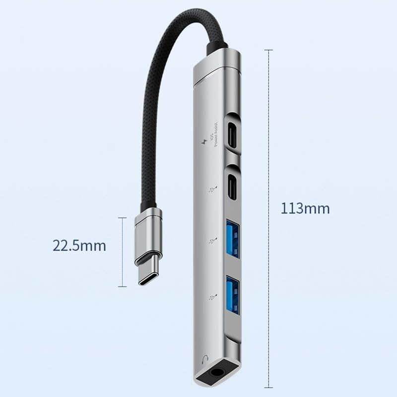 Type-C Hub, 5in1, 2 Adet Type-C, 2 Adet USB-A Çoklayıcı, 3,5 mm Kulaklık Çıkışlı USB C Hub Adaptörü Macbook ile Uyumlu H03