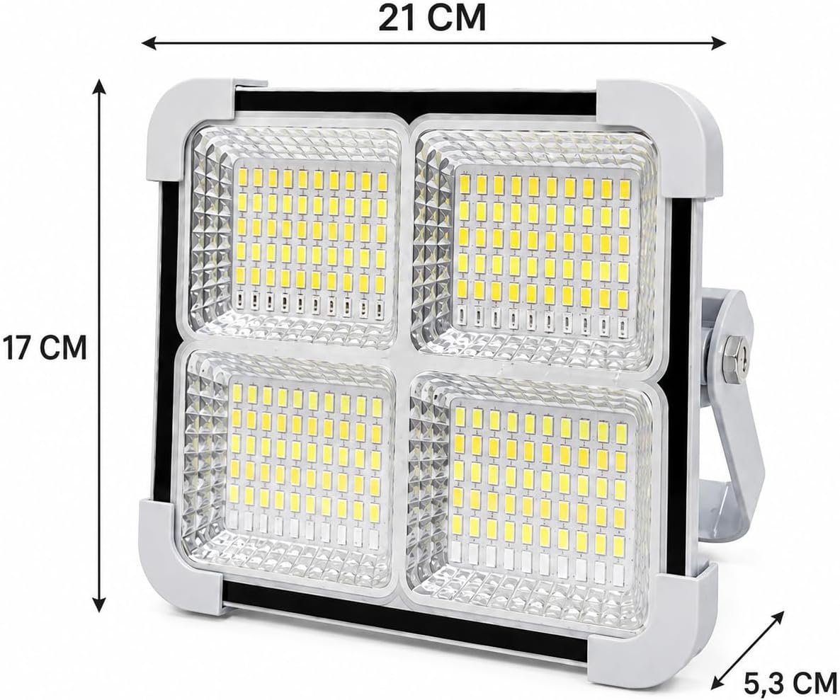 200W Solar LED Projektör, 3 Renk Işık Modlu Şarjlı Kamp Lambası, USB Girişli Güneş Panelli Acil Durum Işığı İP44