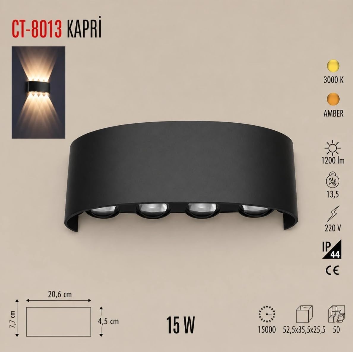Dış Mekan LED Aplik 15 Watt AMBER Cata Kapri 4'lü Aplik CT-8013A