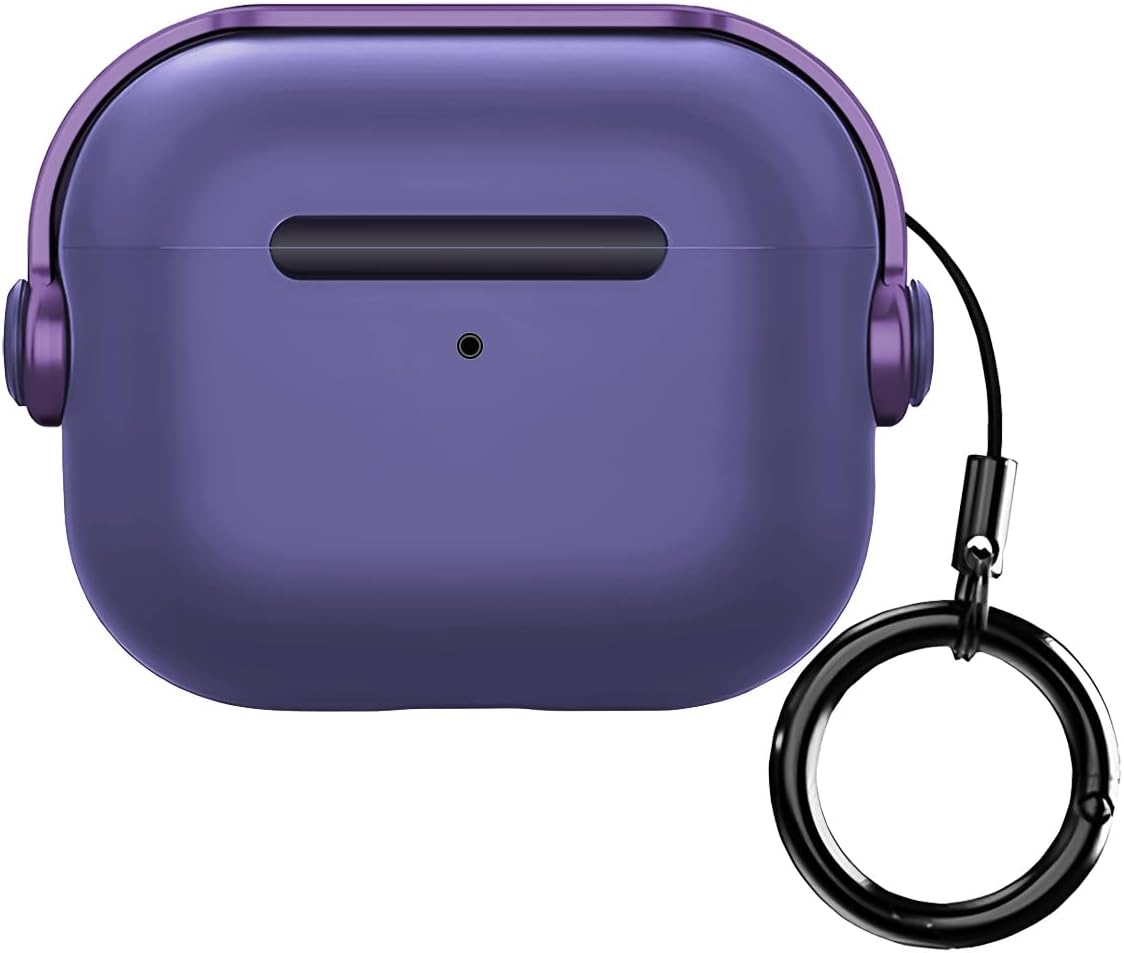 Airpods 3 DjPods Sert Malzemeli Kilitli Kapak Askı Aparatlı Airpods 3 Uyumlu Kılıf (Mor - Mor)