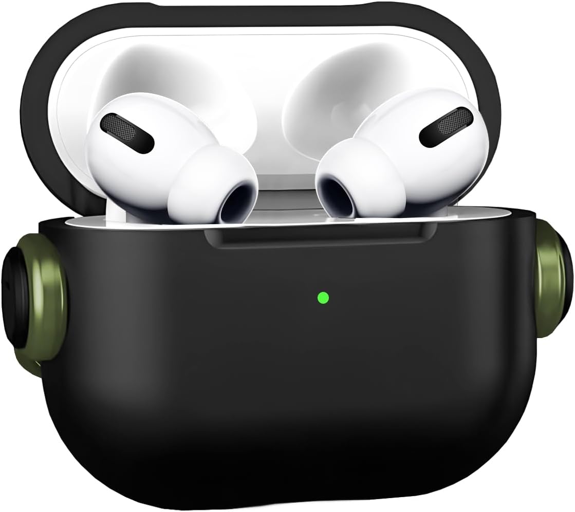 Airpods 4 Uyumlu DjPods Sert Malzemeli Dayanıklı Koruyucu Kilitli Kapak Askı Aparatlı Kılıf (Siyah - Yeşil)