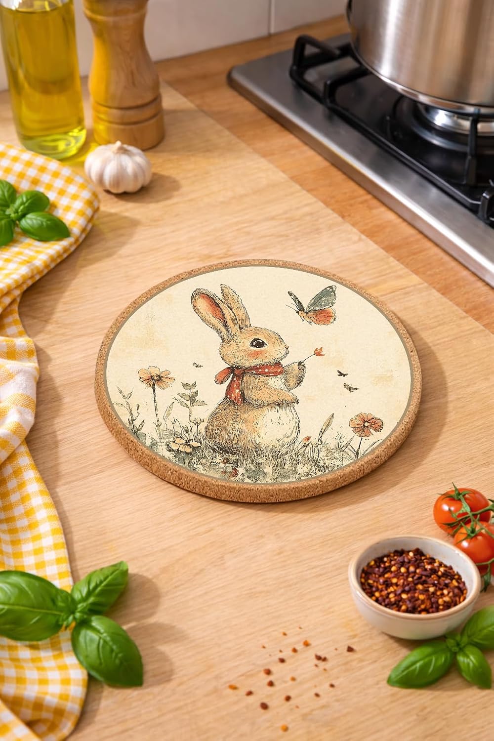 Sevimli Tavşan Mantar Nihale Tencere Tava Altlığı 19cm çapında 1cm Kalınlığında