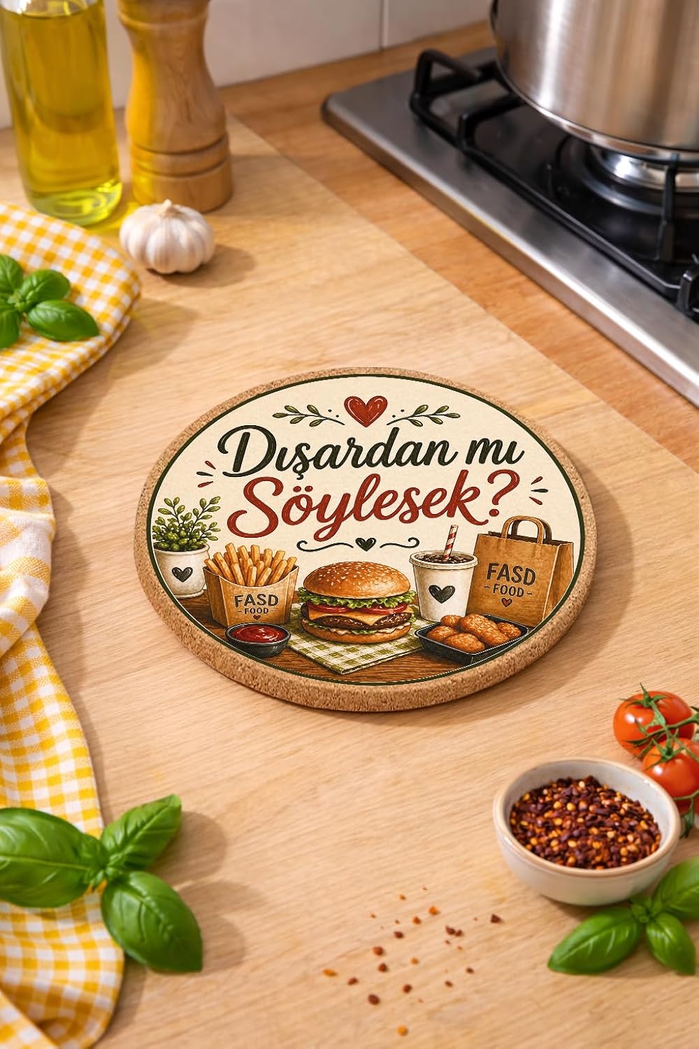 Dışardan mı Söylesek? Esprili Mantar Nihale Tencere Tava Altlığı 19cm çapında 1cm Kalınlığında