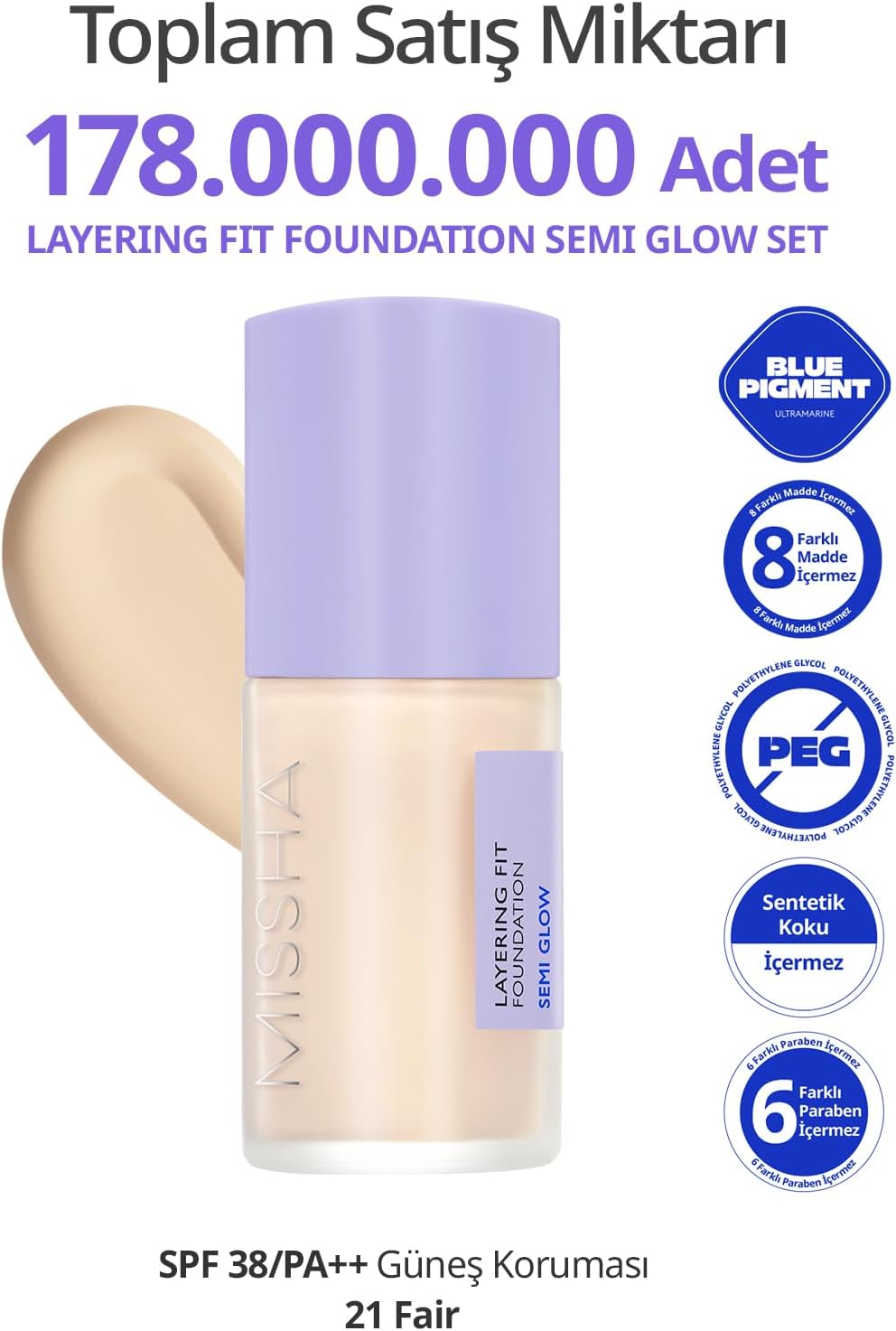 Yarı Parlak Bitişli Nemlendirici Fondöten + Fırça Layering Fit Foundation Semi Glow Set No.21 Fair