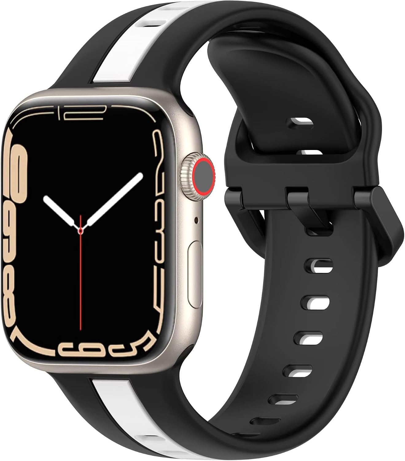 Apple Watch ile Uyumlu 42/44/45/49 MM için Metal Tokalı Spor Silikon Kordon Çift Renkli Hava Alabilen Delikli Kayış